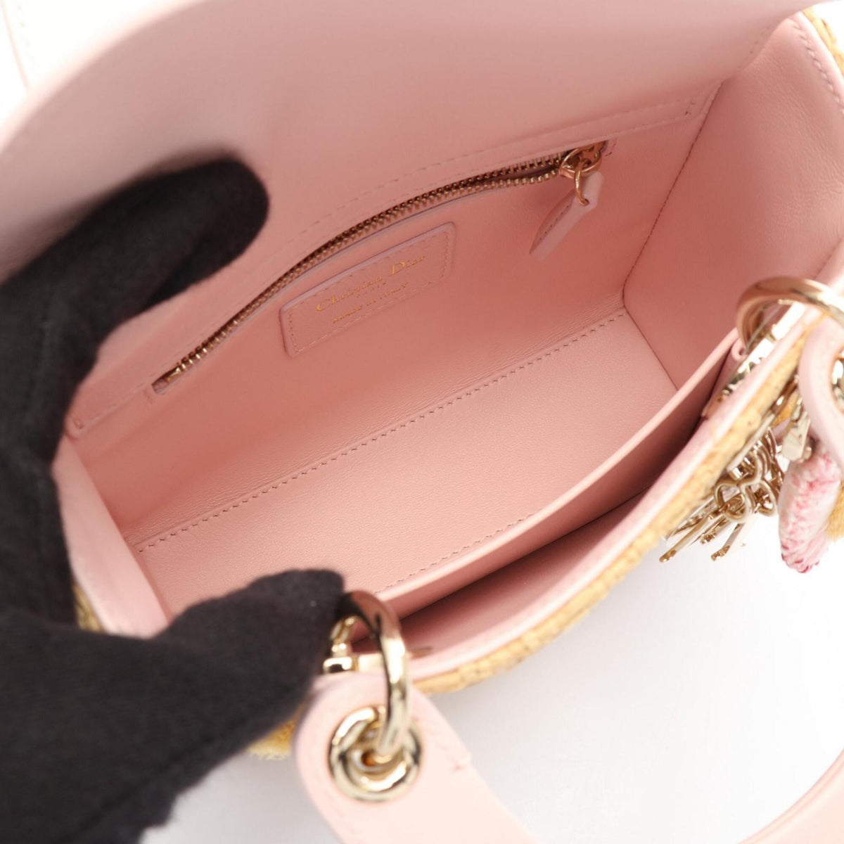 Christian Dior Beige Multi-Color Pink Leather Raffia Handbag (Pre-Owned)