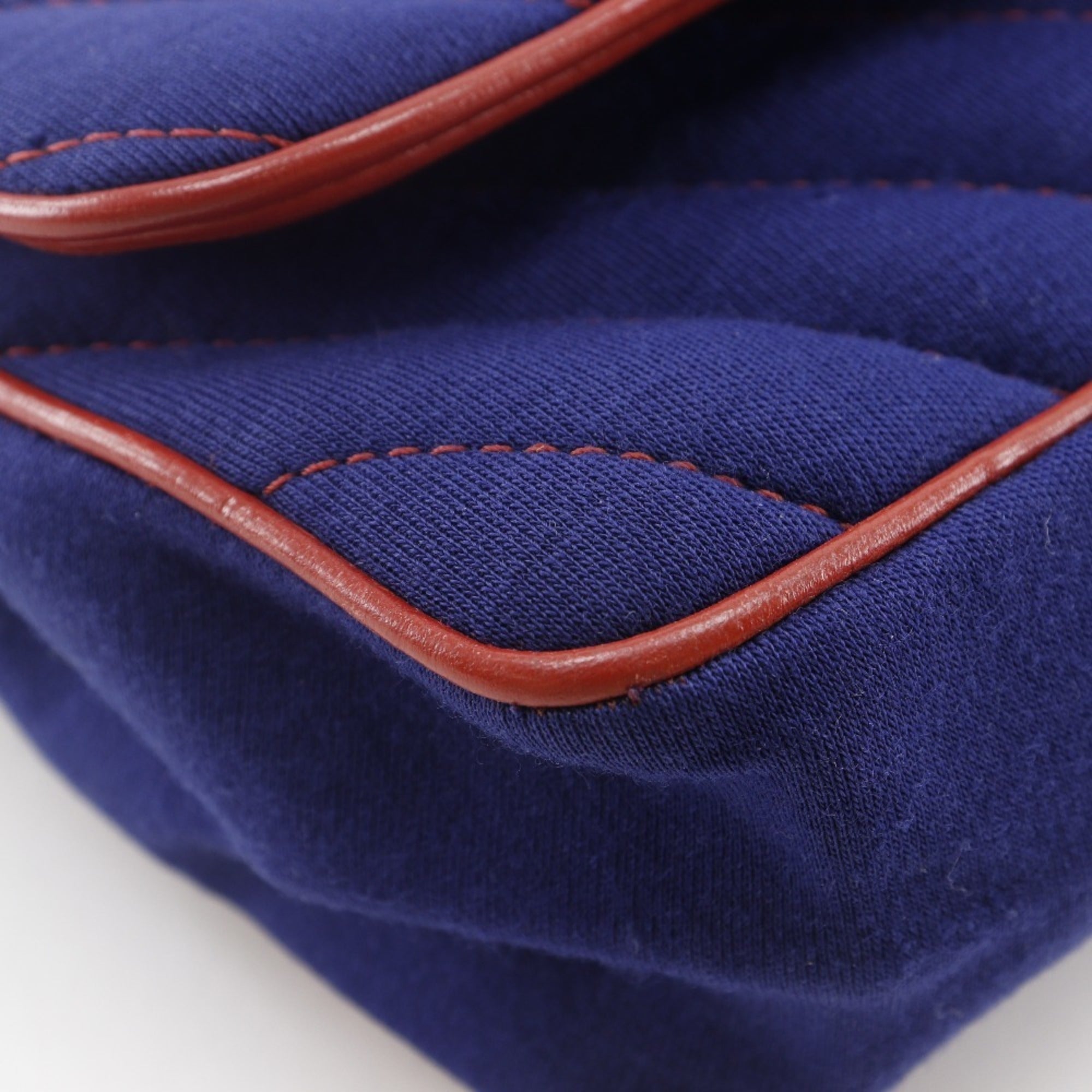 Chanel Navy Red Color Cotton Shoulder Bag (Pre-Owned)