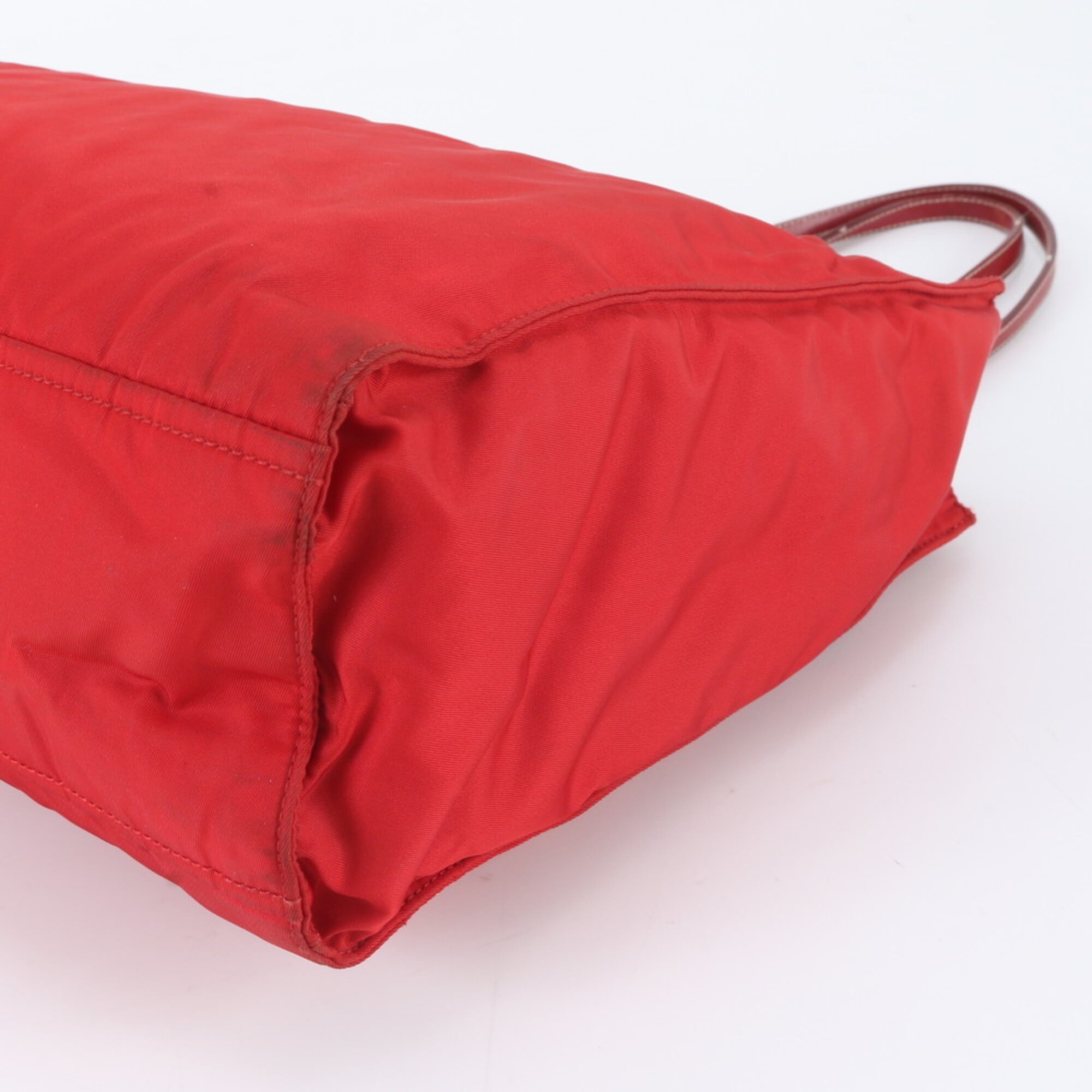 Prada Red Color Nylon Leather Shoulder Bag Tote Bag (Pre-Owned)