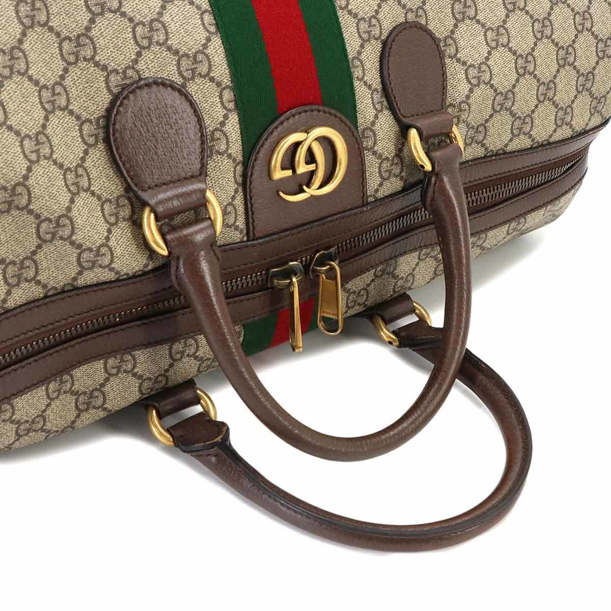 Gucci Ophidia Beige Brown Gg Supreme Leather Boston Bag Handbag (Pre-Owned)
