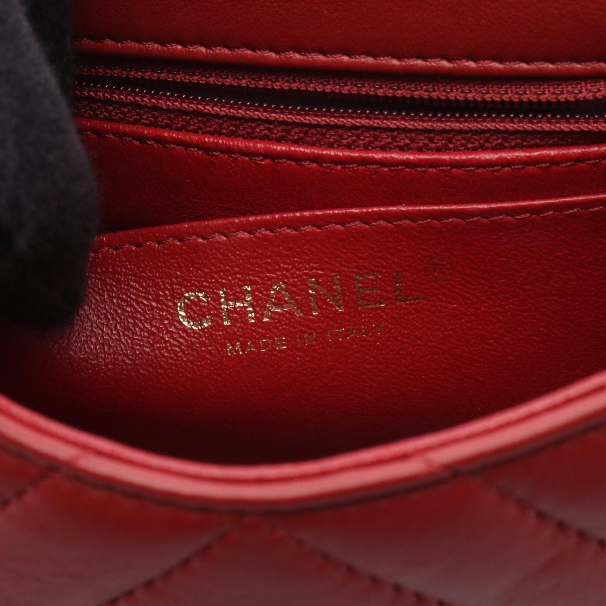 Chanel Red Color Leather Handbag Shoulder Bag (Pre-Owned)