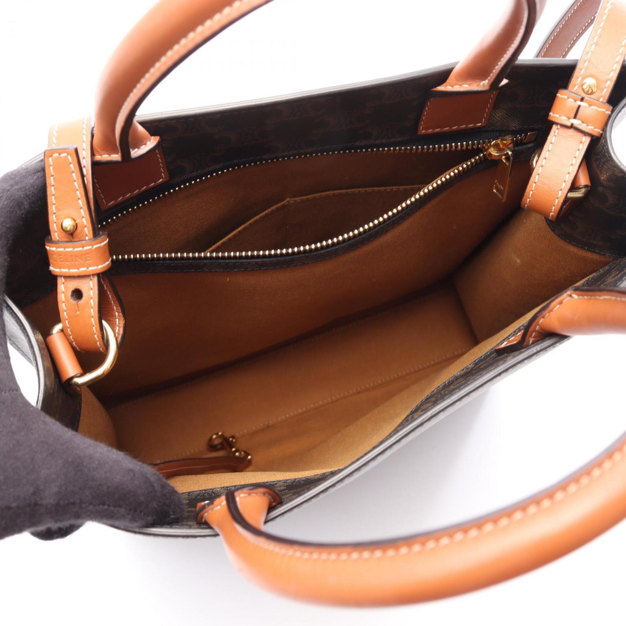 Celine Black Brown Coated Canvas Leather Handbag Tote Bag (Pre-Owned)