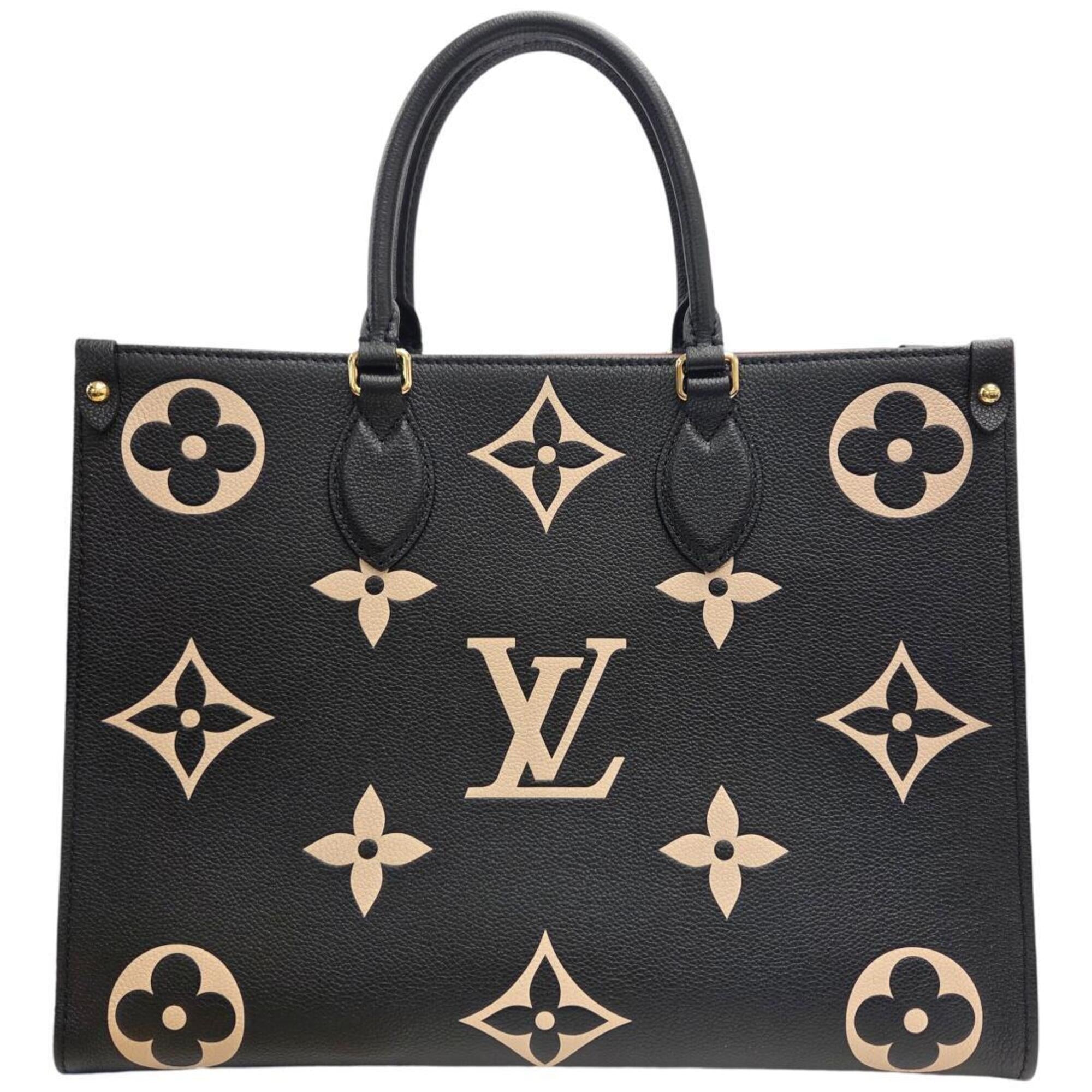 Louis Vuitton Beige Black Leather Handbag Tote Bag (Pre-Owned)