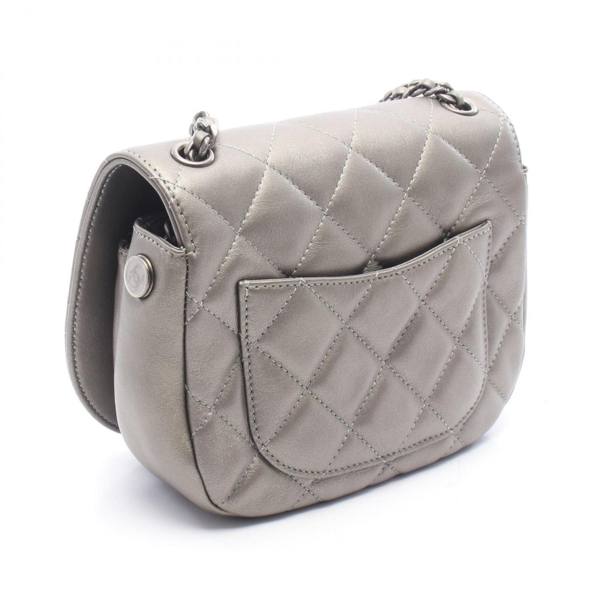 Chanel Gray Leather Handbag Shoulder Bag (Pre-Owned)