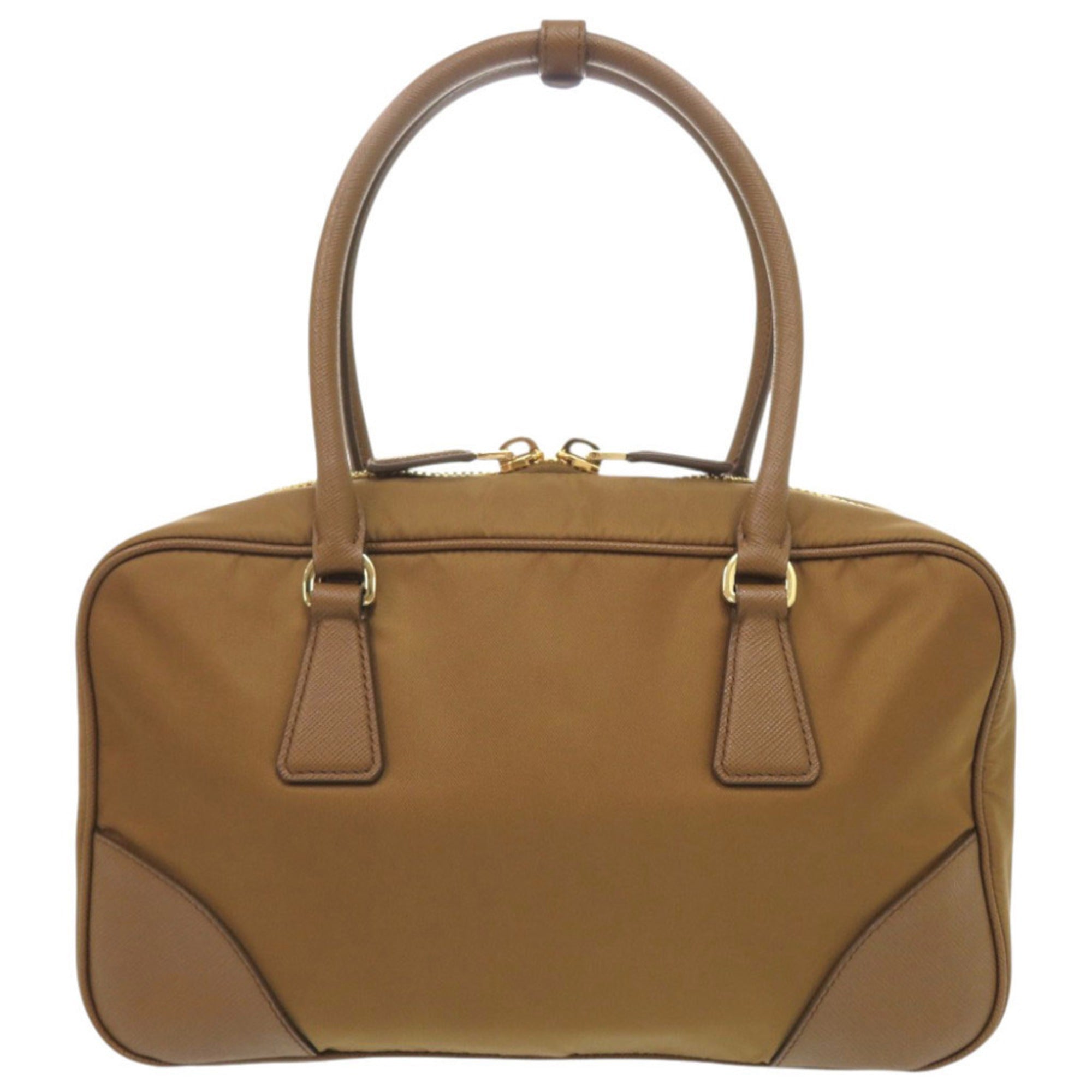 Prada Brown Nylon Leather Handbag Shoulder Bag (Pre-Owned)