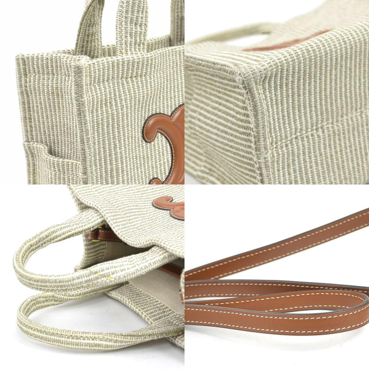 Celine Beige Brown Canvas Leather Handbag Shoulder Bag (Pre-Owned)