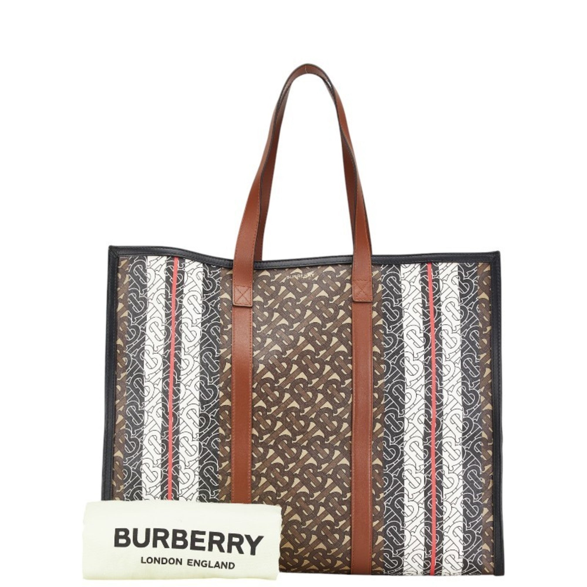 Burberry Brown Multi-Color White Pvc Leather Tote Bag (Pre-Owned)