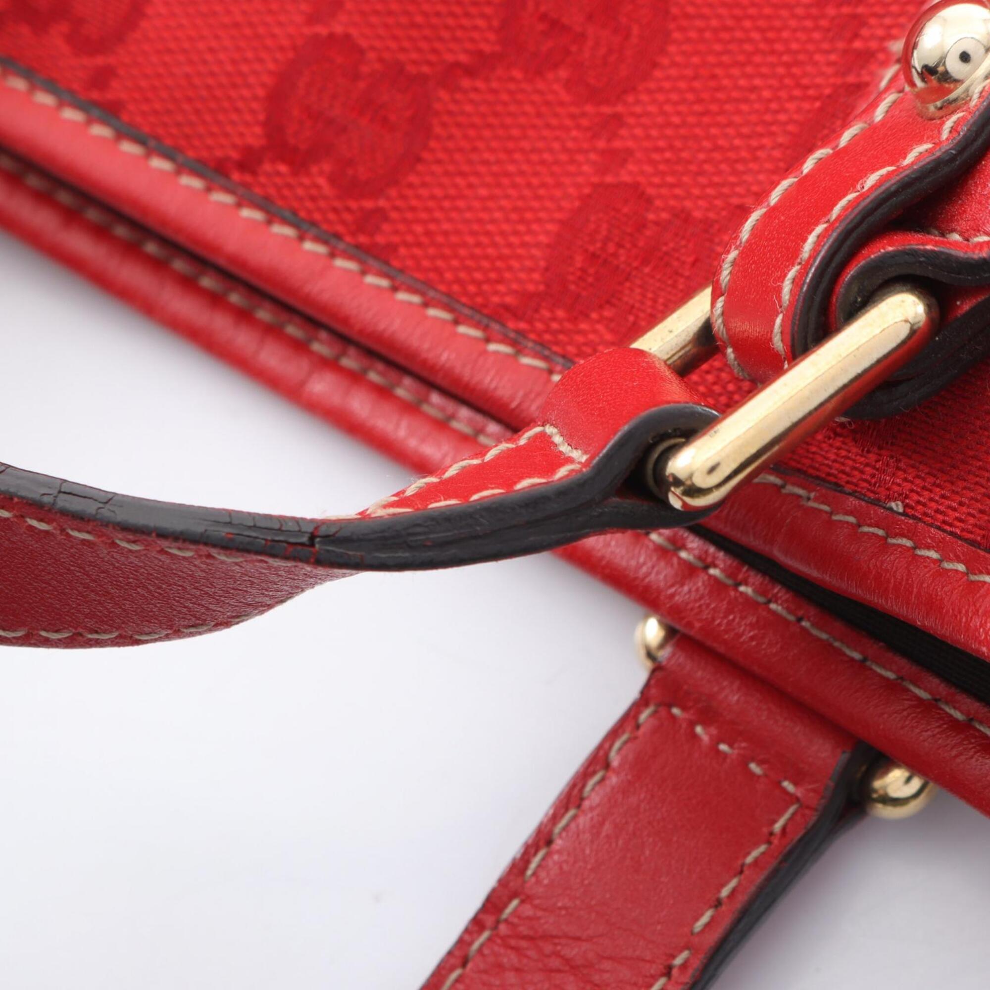 Gucci Red Color Gg Canvas Leather Handbag Tote Bag (Pre-Owned)