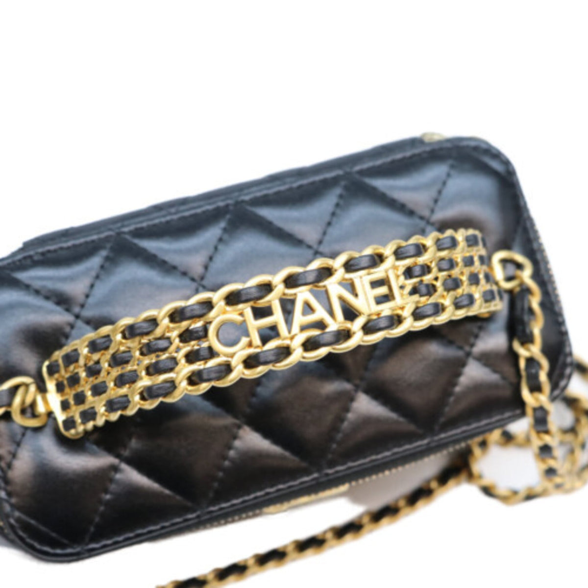 Chanel Black Leather Shoulder Bag Vanity Bag (Pre-Owned)