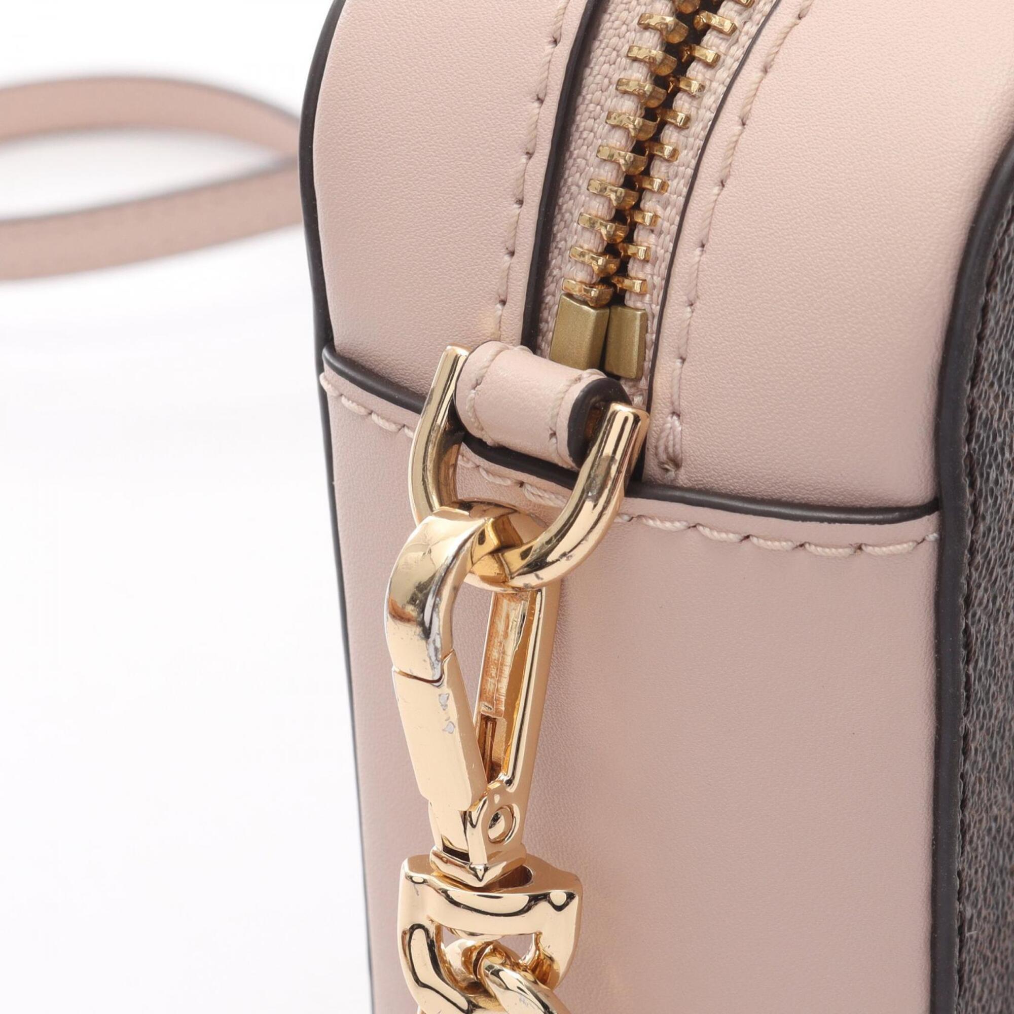 Michael Kors Brown Pink Coated Canvas Leather Handbag Shoulder Bag (Pre-Owned)