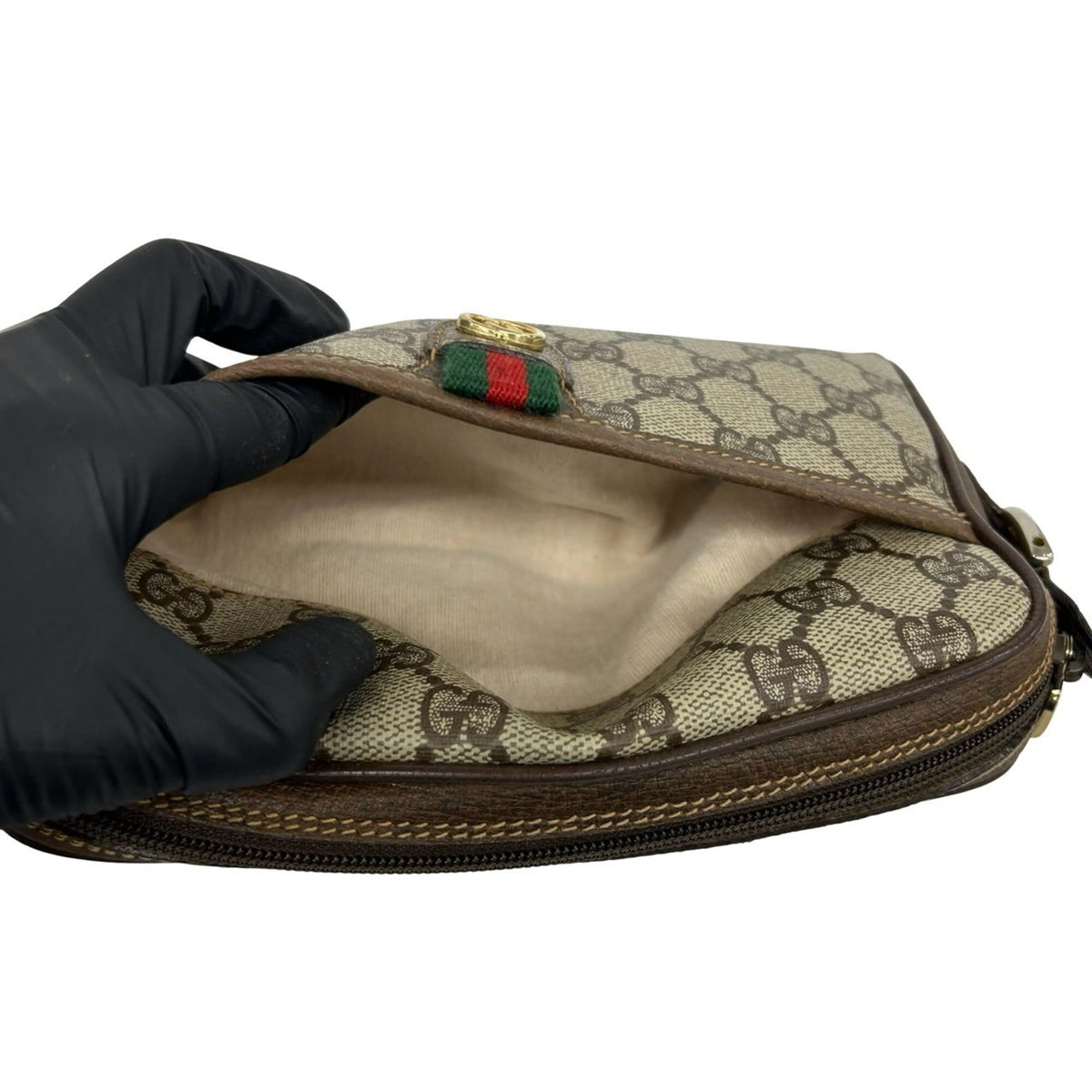 Gucci Brown Green Red Color Leather Pvc Pochette Shoulder Bag (Pre-Owned)