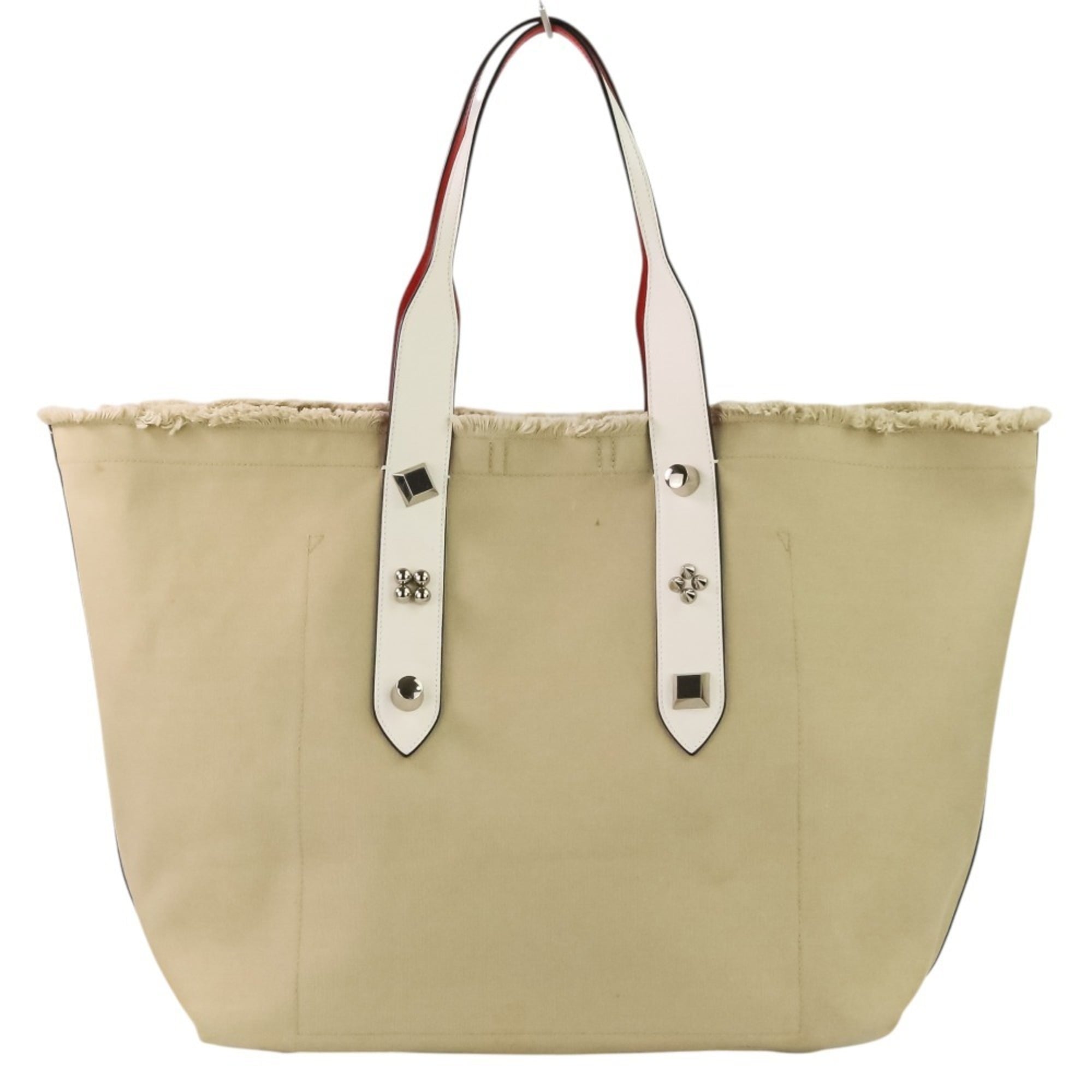 Christian Louboutin Beige Red Color White Canvas Tote Bag (Pre-Owned)