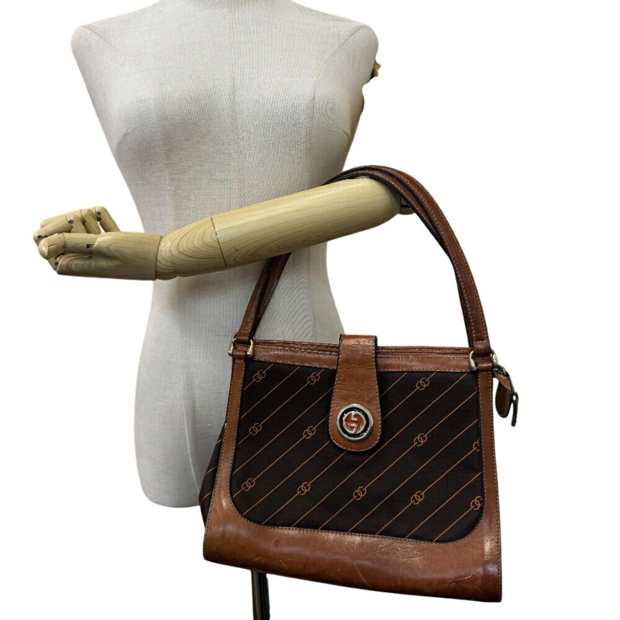 Gucci Brown Canvas Leather Shoulder Bag (Pre-Owned)