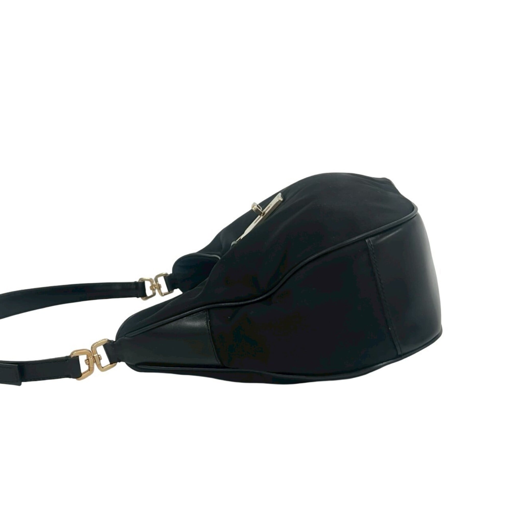 Prada Black Nylon Leather Handbag Shoulder Bag (Pre-Owned)