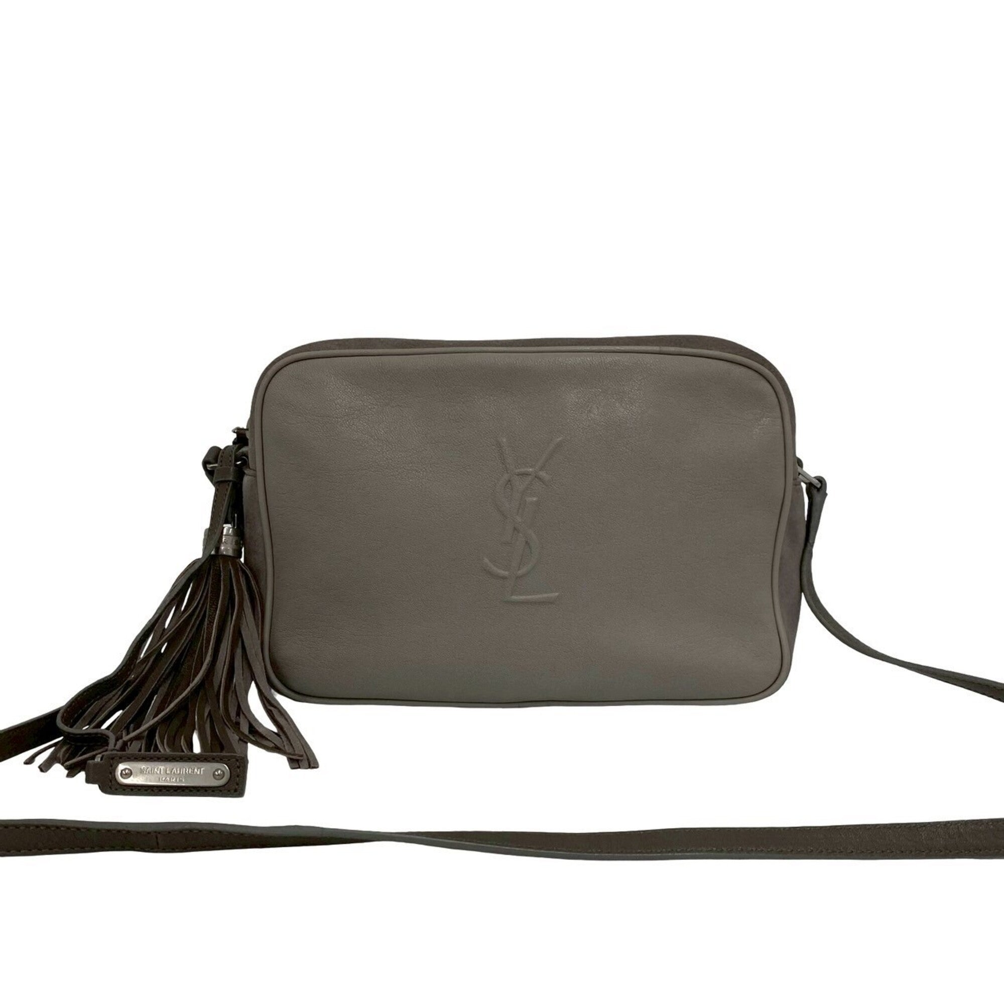 Saint Laurent Gray Leather Pochette Shoulder Bag (Pre-Owned)