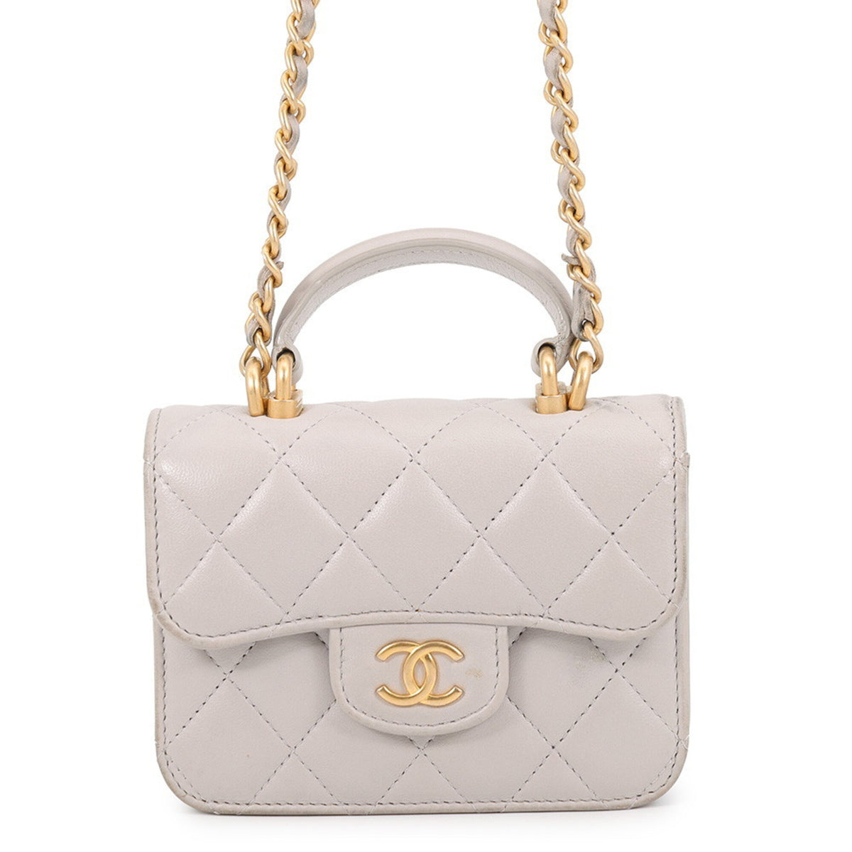 Chanel Matelasse Gray Leather Handbag Shoulder Bag (Pre-Owned)