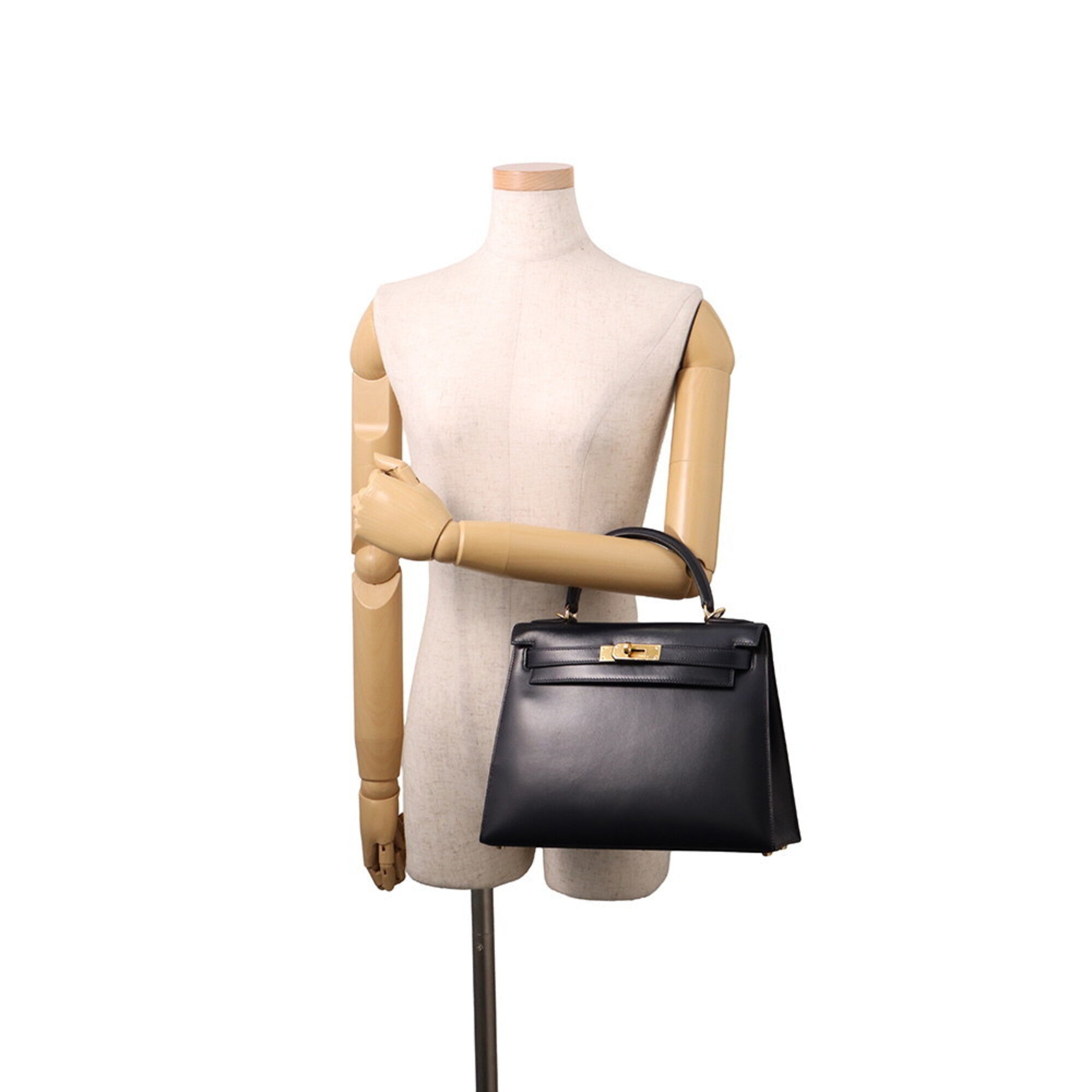 Hermes Navy Box Calf Leather Handbag (Pre-Owned)