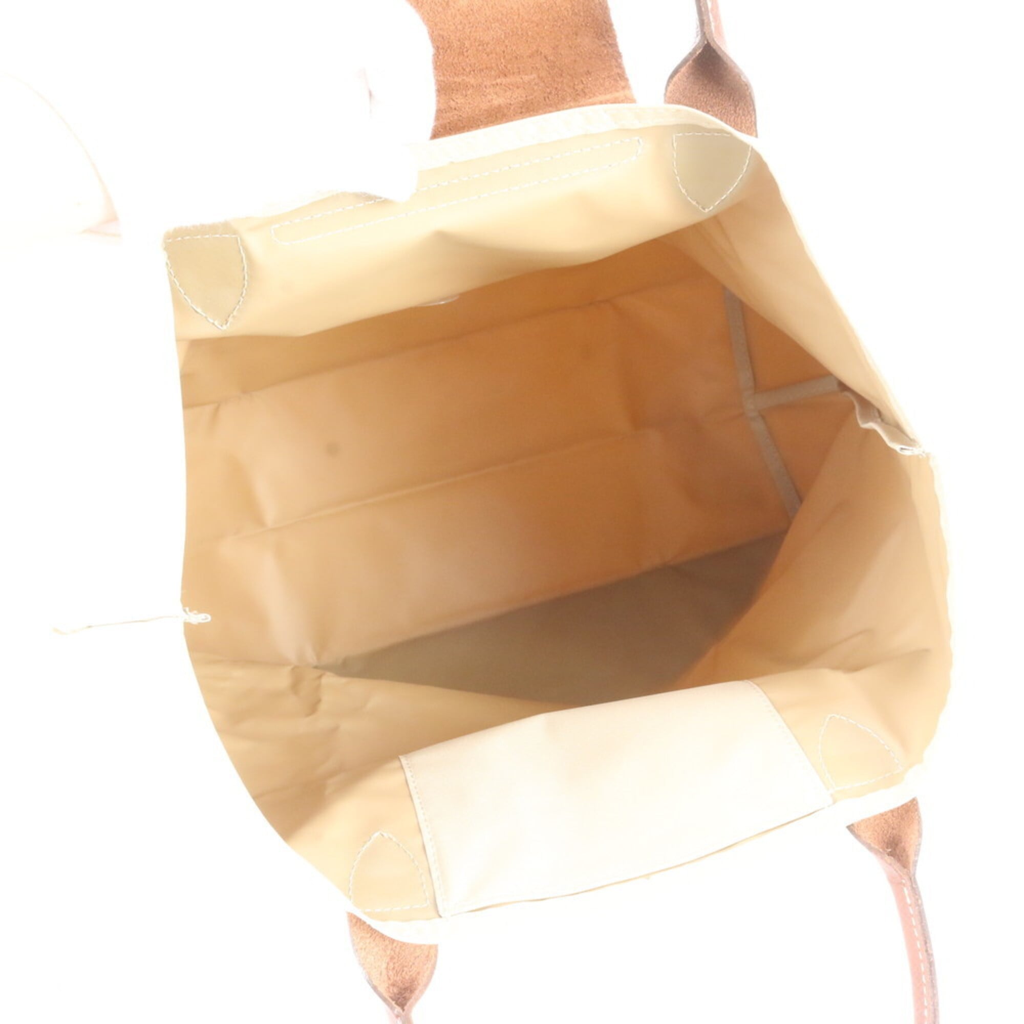 Longchamp Beige Leather Nylon Handbag Shoulder Bag Tote Bag (Pre-Owned)