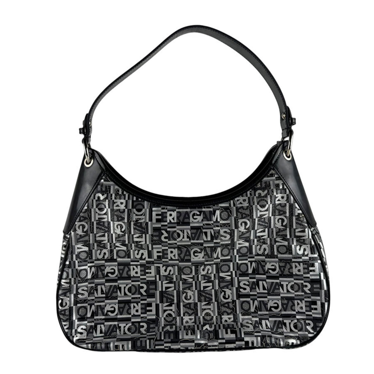 Salvatore Ferragamo Black Coated Canvas Leather Shoulder Bag (Pre-Owned)