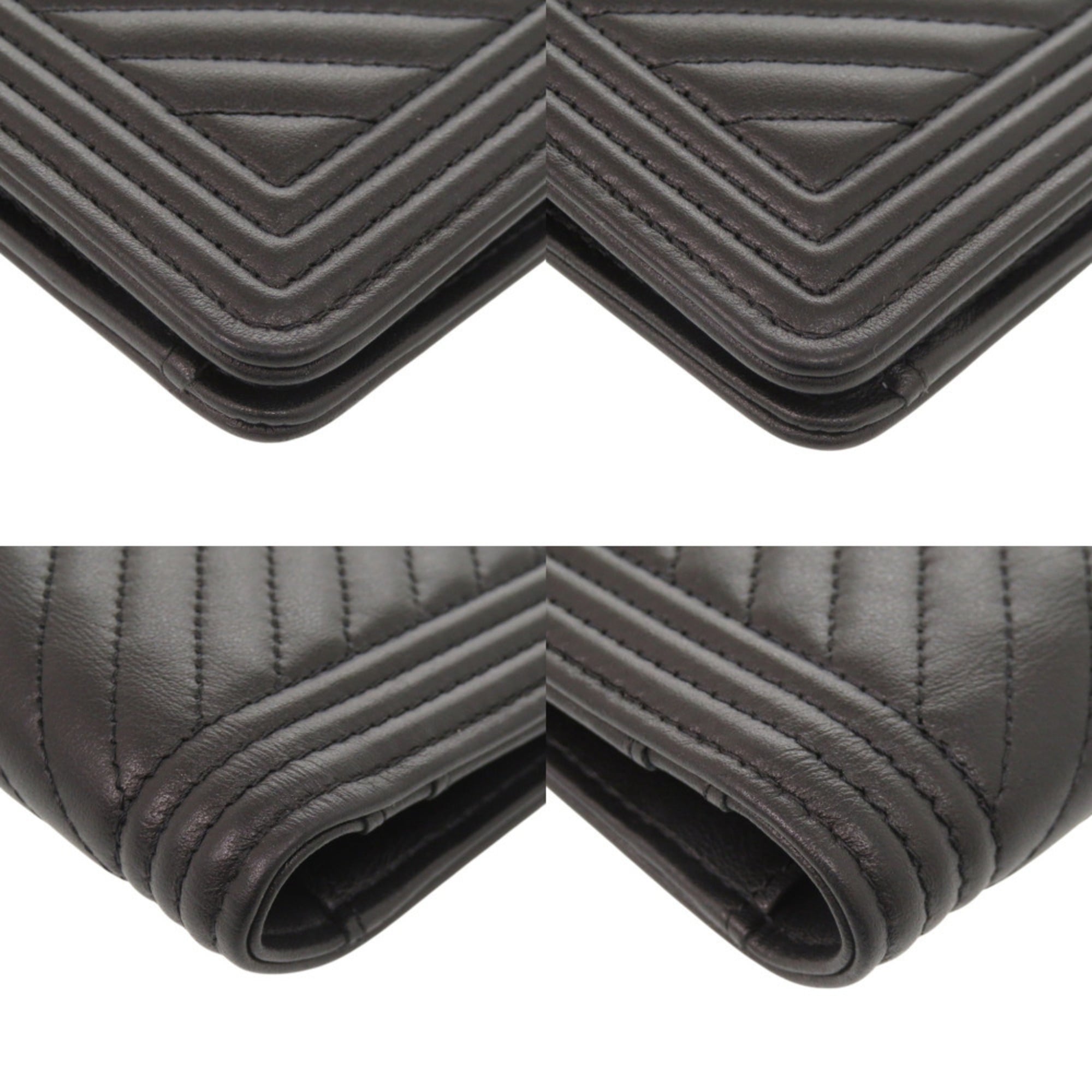 Chanel Black Leather Long Wallet (Bi-Fold) (Pre-Owned)