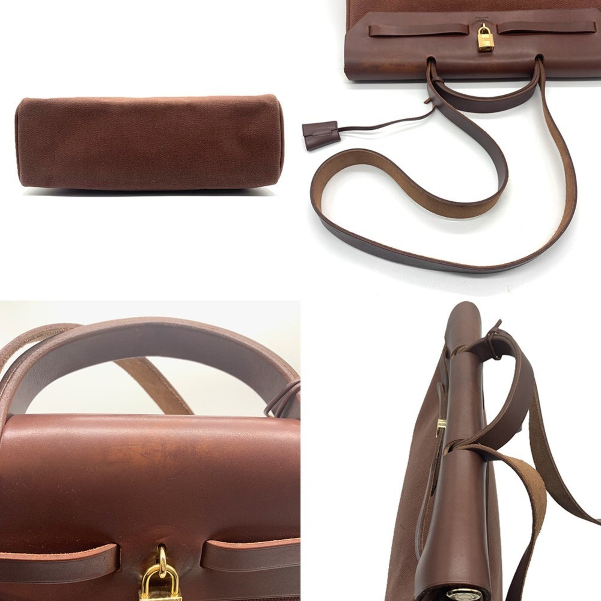Hermes Brown Toile H Leather Handbag (Pre-Owned)