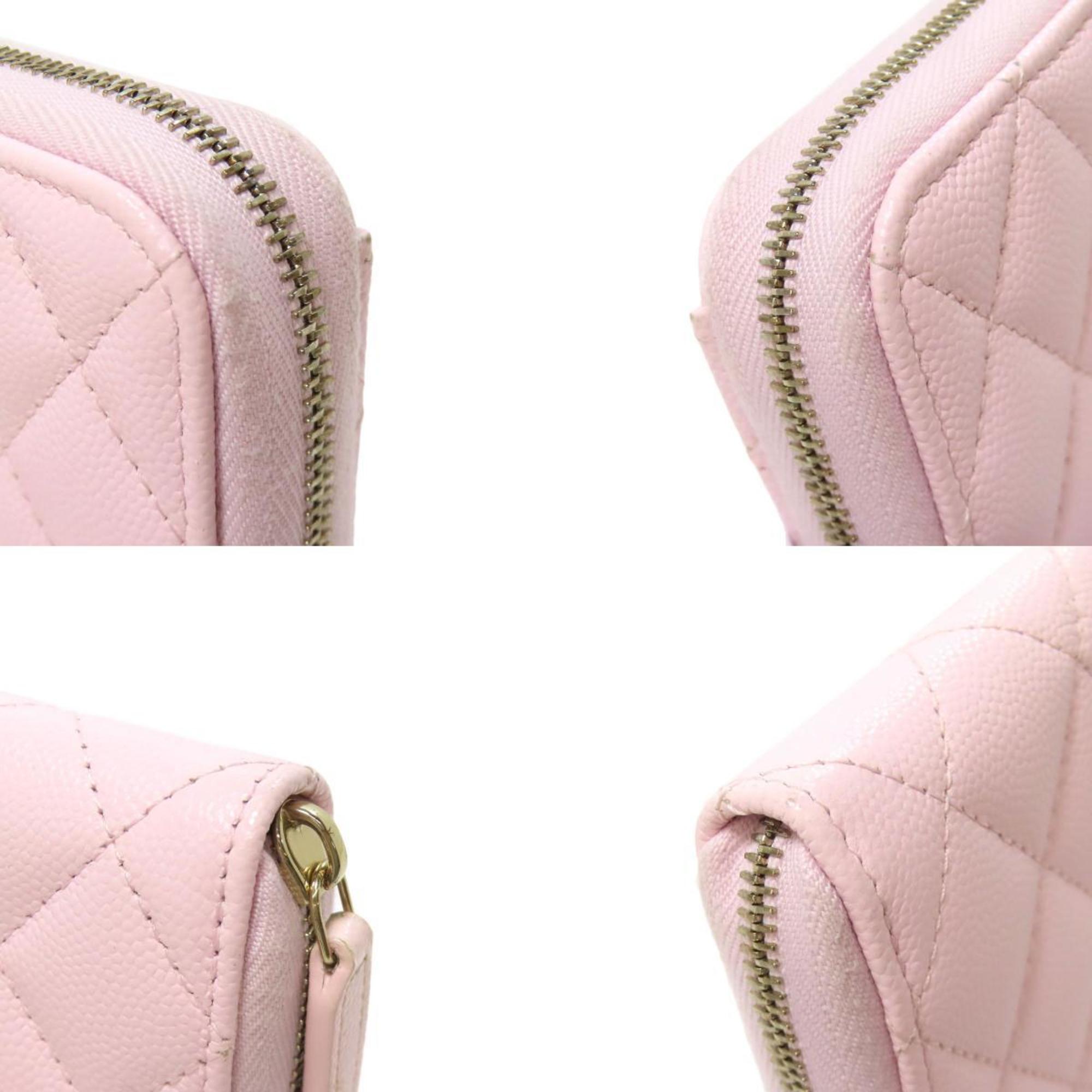 Chanel Pink Leather Long Wallet (Bi-Fold) (Pre-Owned)