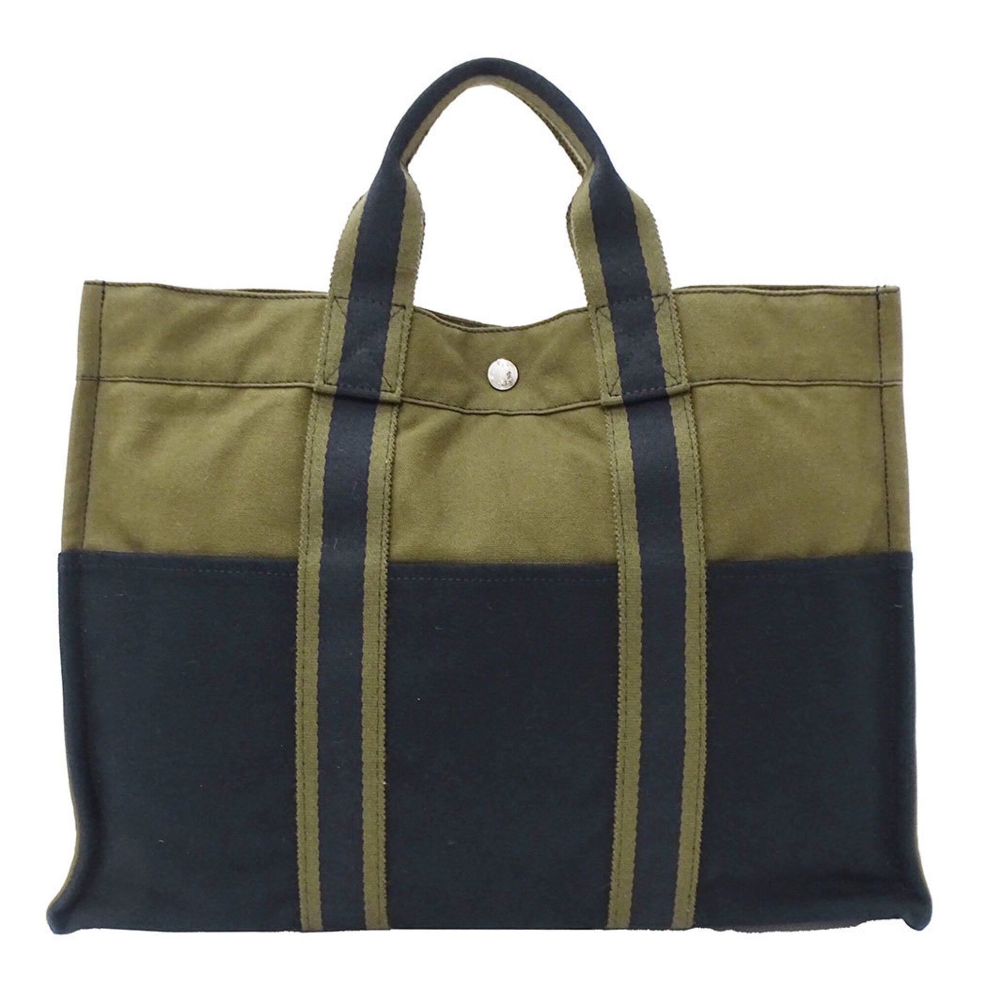 Hermes Green Khaki Navy Canvas Handbag Tote Bag (Pre-Owned)