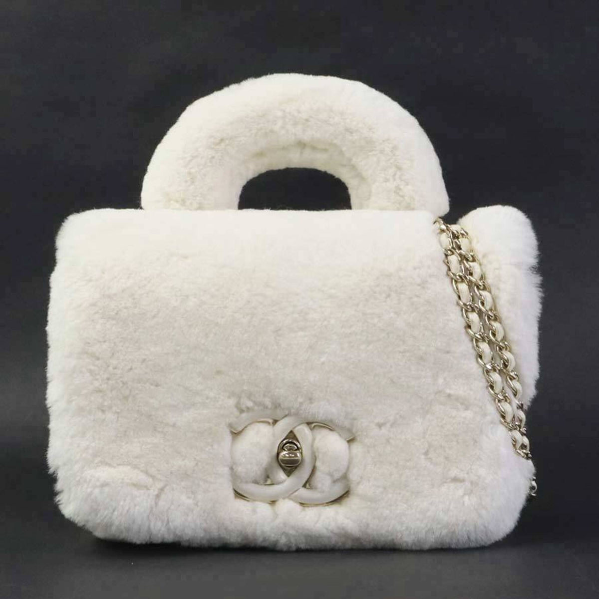 Chanel Off-White Fur Leather Handbag Shoulder Bag (Pre-Owned)