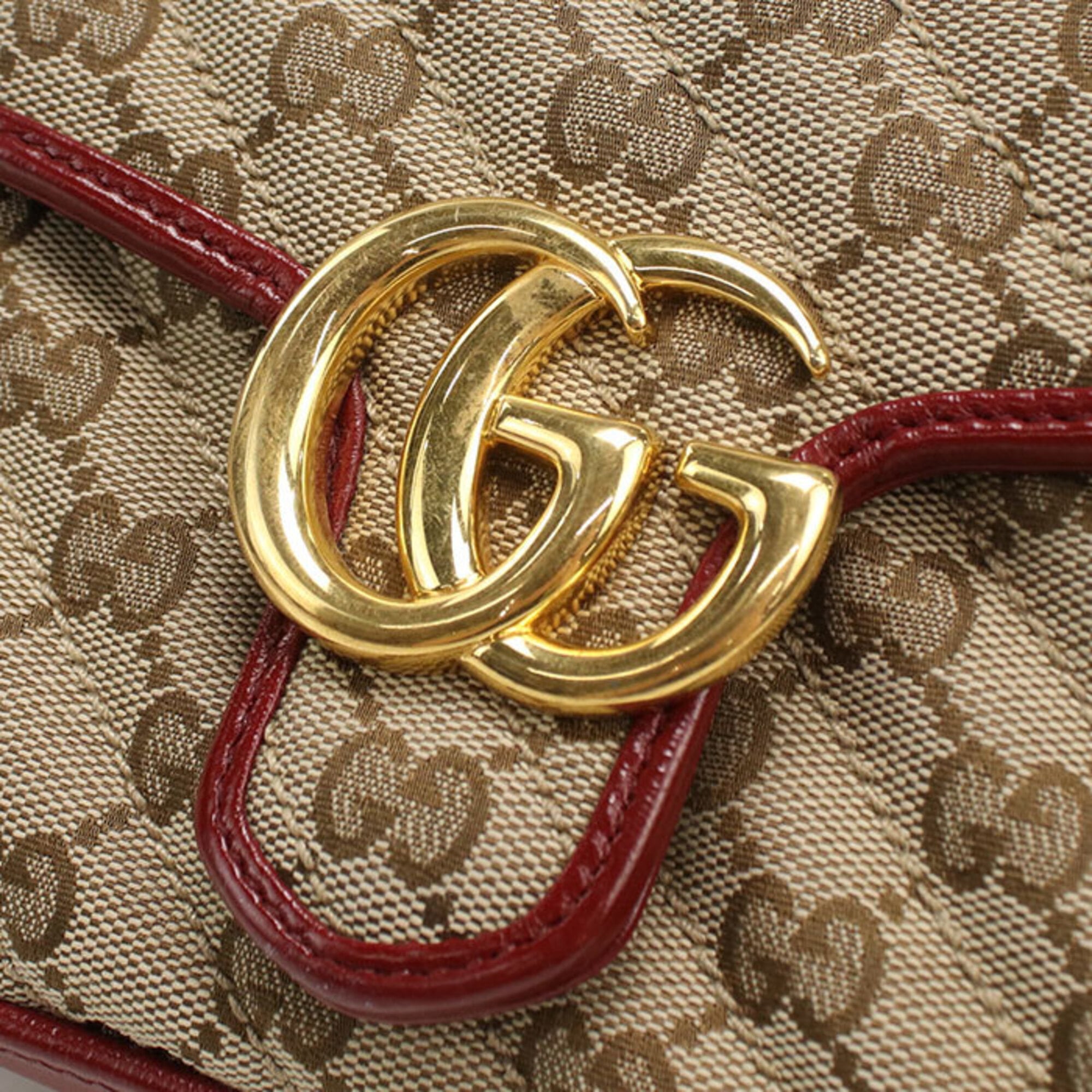 Gucci Beige Gg Canvas Leather Handbag (Pre-Owned)