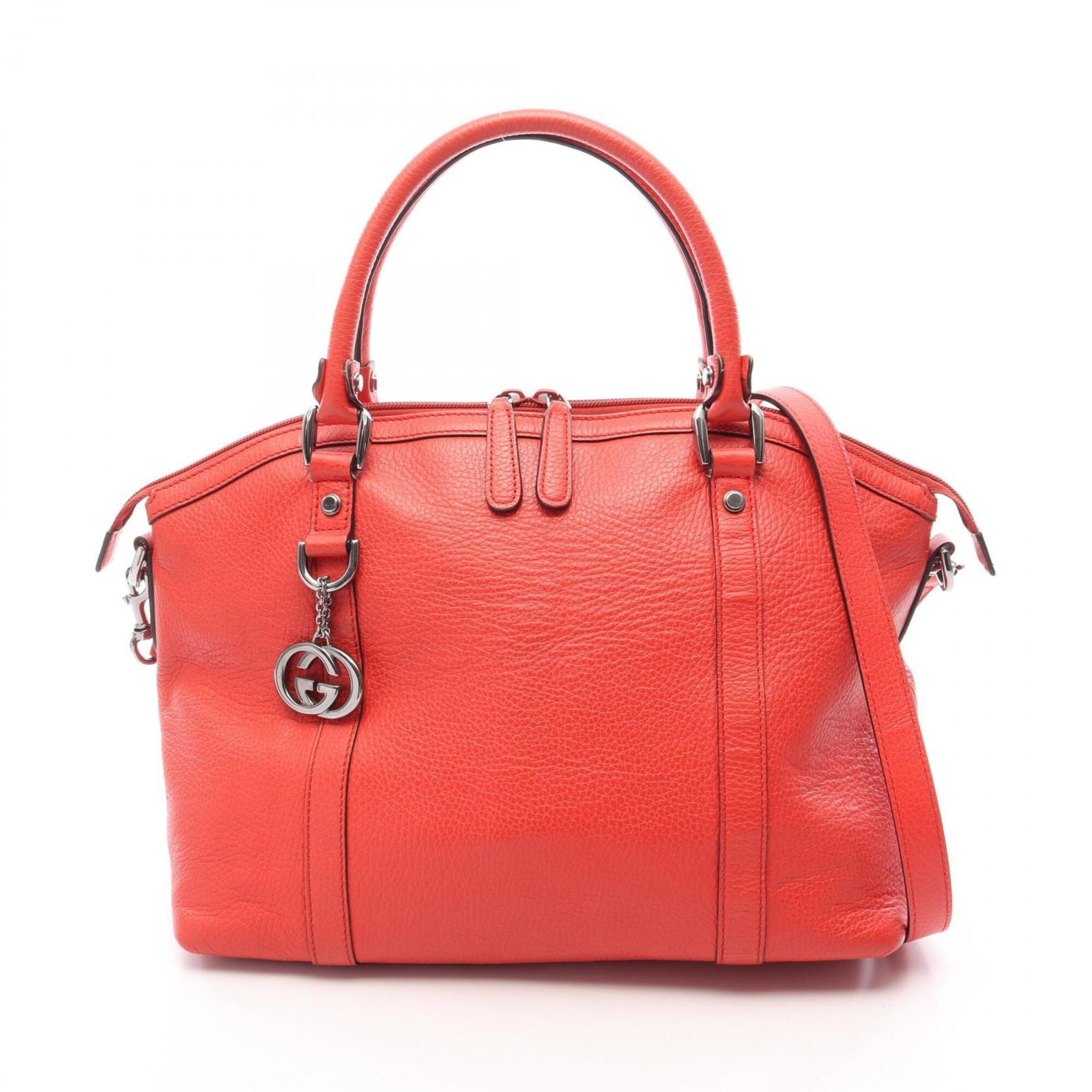 Gucci Red Color Leather Handbag Tote Bag (Pre-Owned)