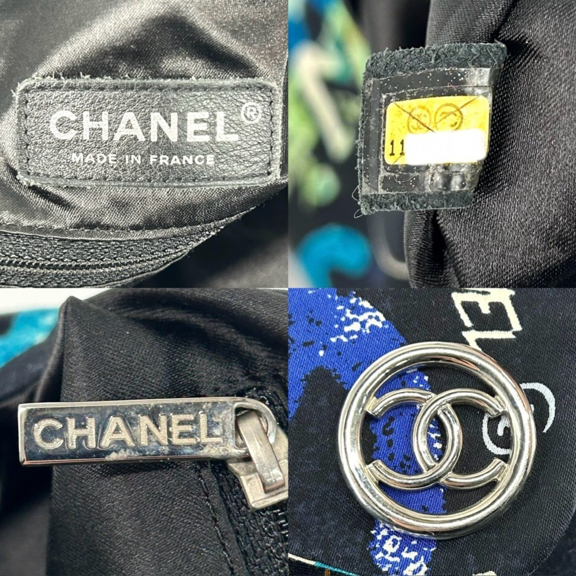 Chanel Black Blue Canvas Handbag (Pre-Owned)