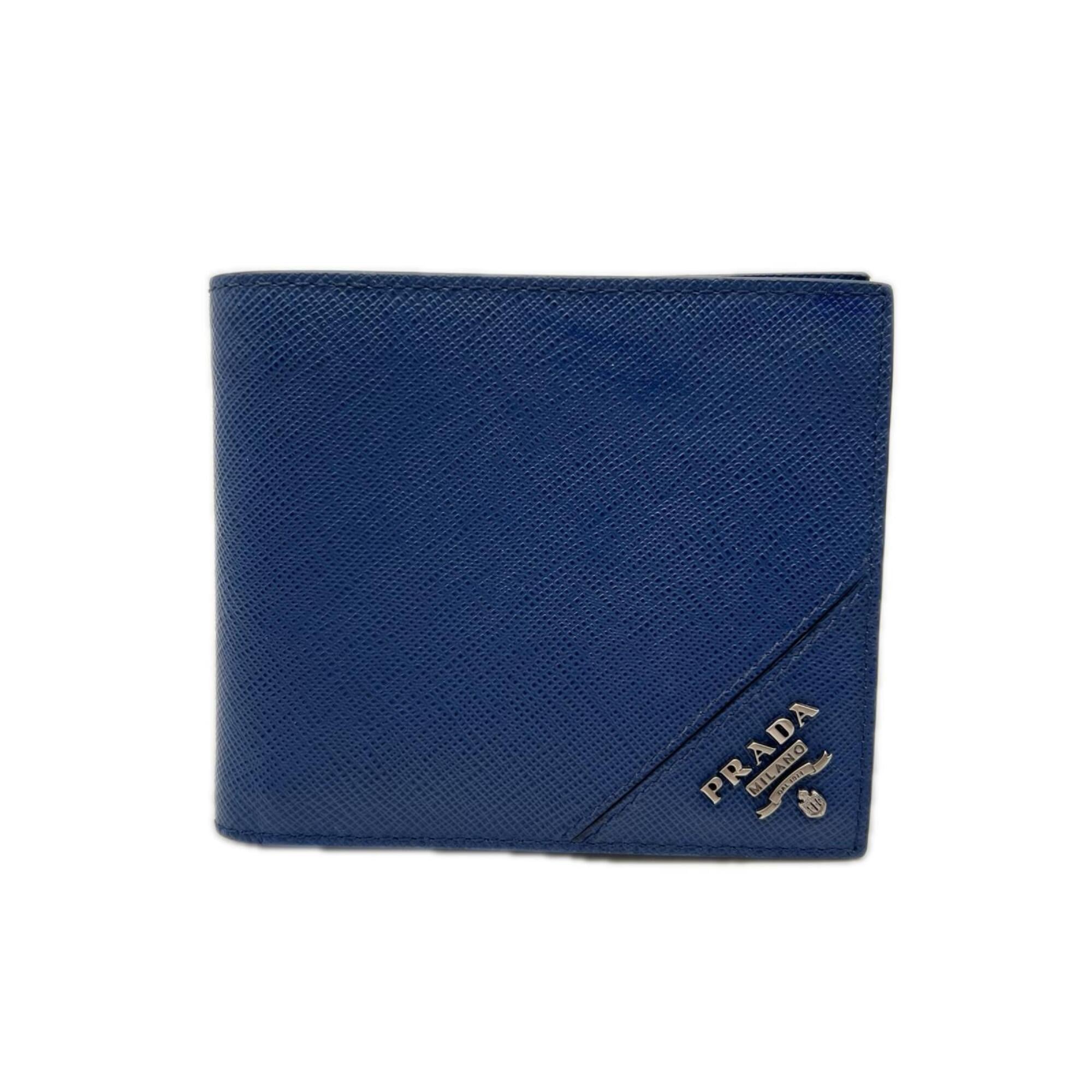 Prada Saffiano Blue Leather Bill Wallet (Bi-Fold) (Pre-Owned)