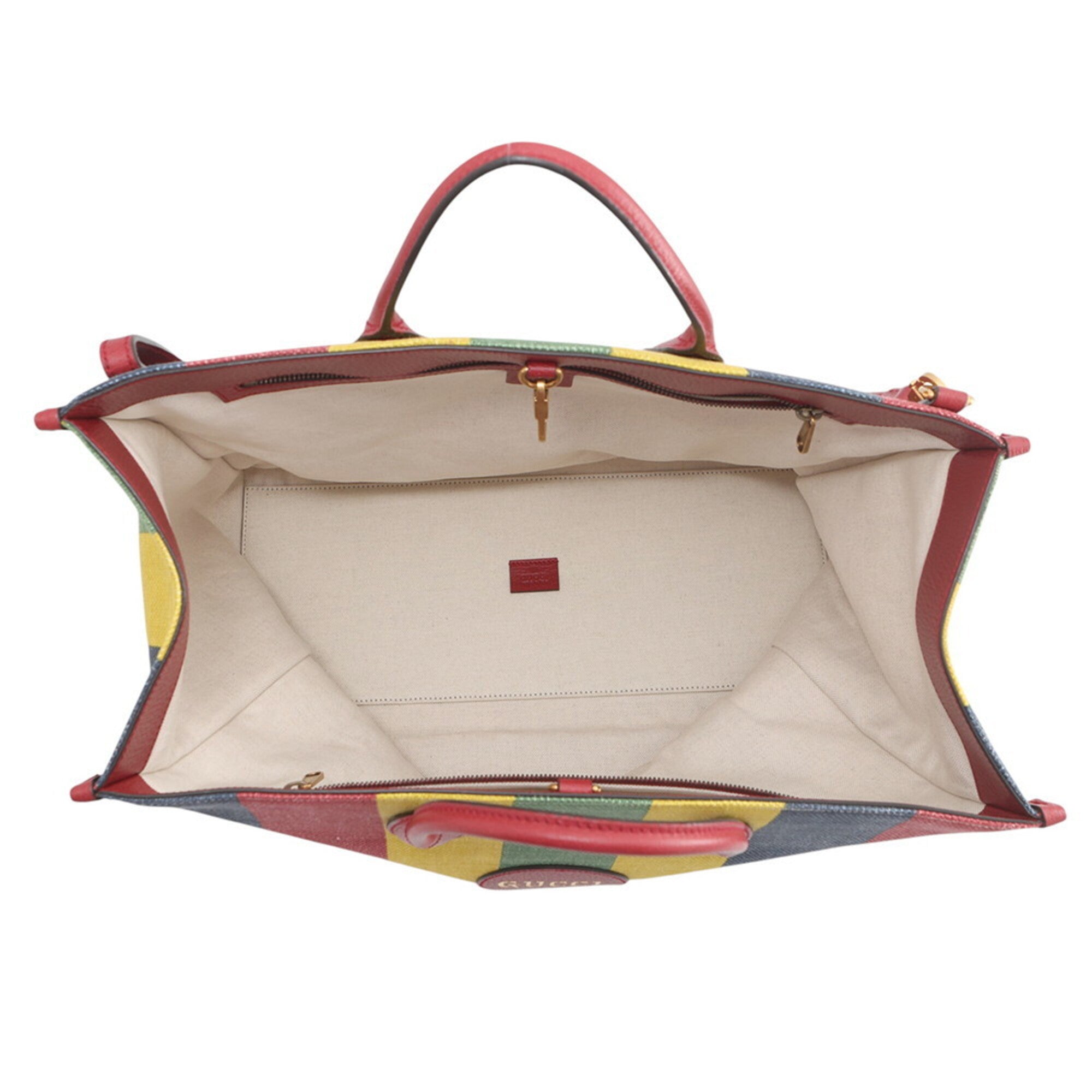 Gucci Multi-Color Red Color Leather Canvas Shoulder Bag Tote Bag (Pre-Owned)