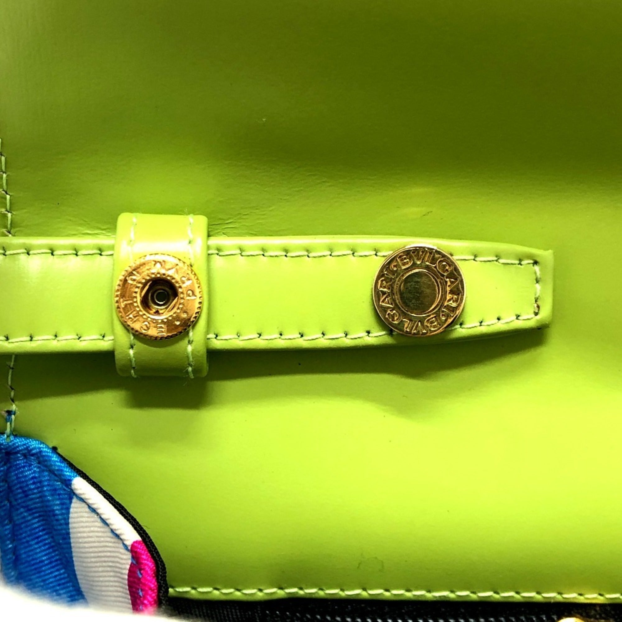 Bvlgari Blue Light Green Leather Nylon Clutch Bag Shoulder Bag (Pre-Owned)
