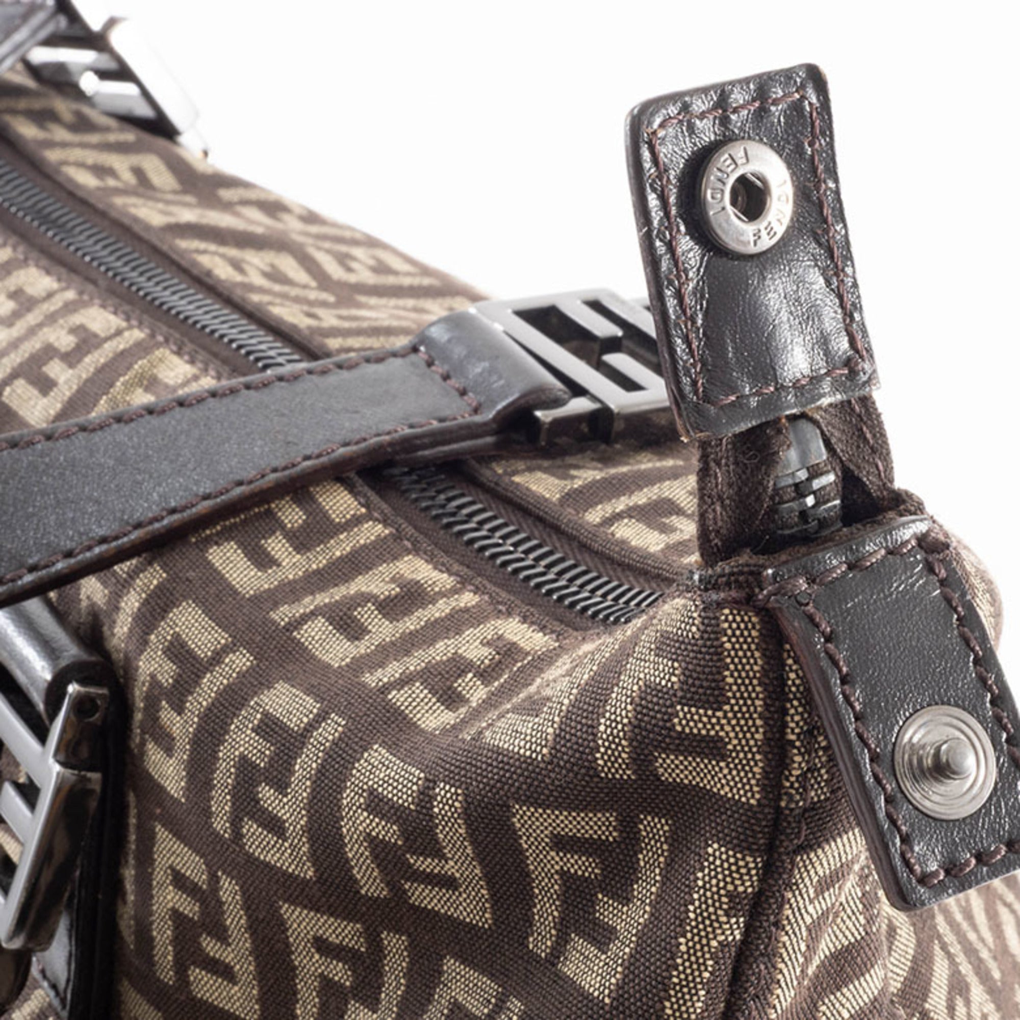 Fendi Zucchino Beige Brown Zucchino Canvas Leather Tote Bag (Pre-Owned)