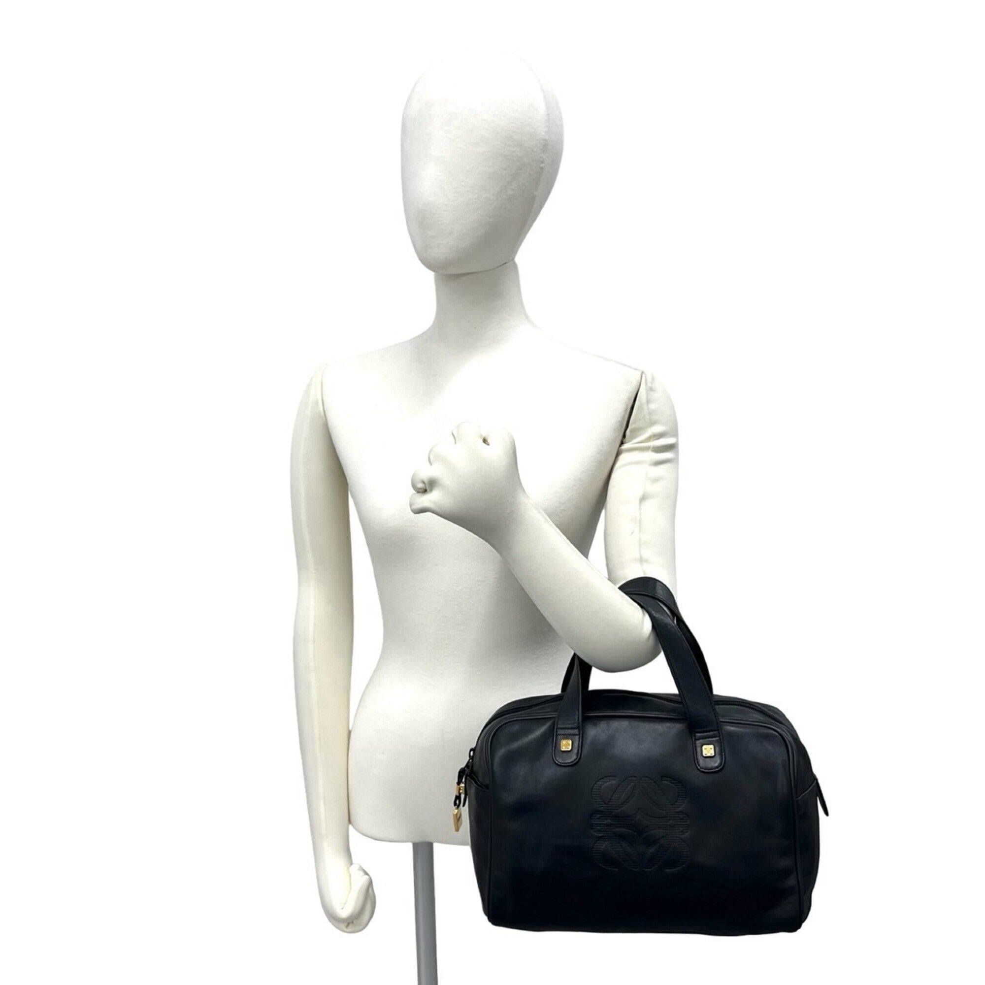 Loewe Black Leather Boston Bag Handbag Tote Bag (Pre-Owned)