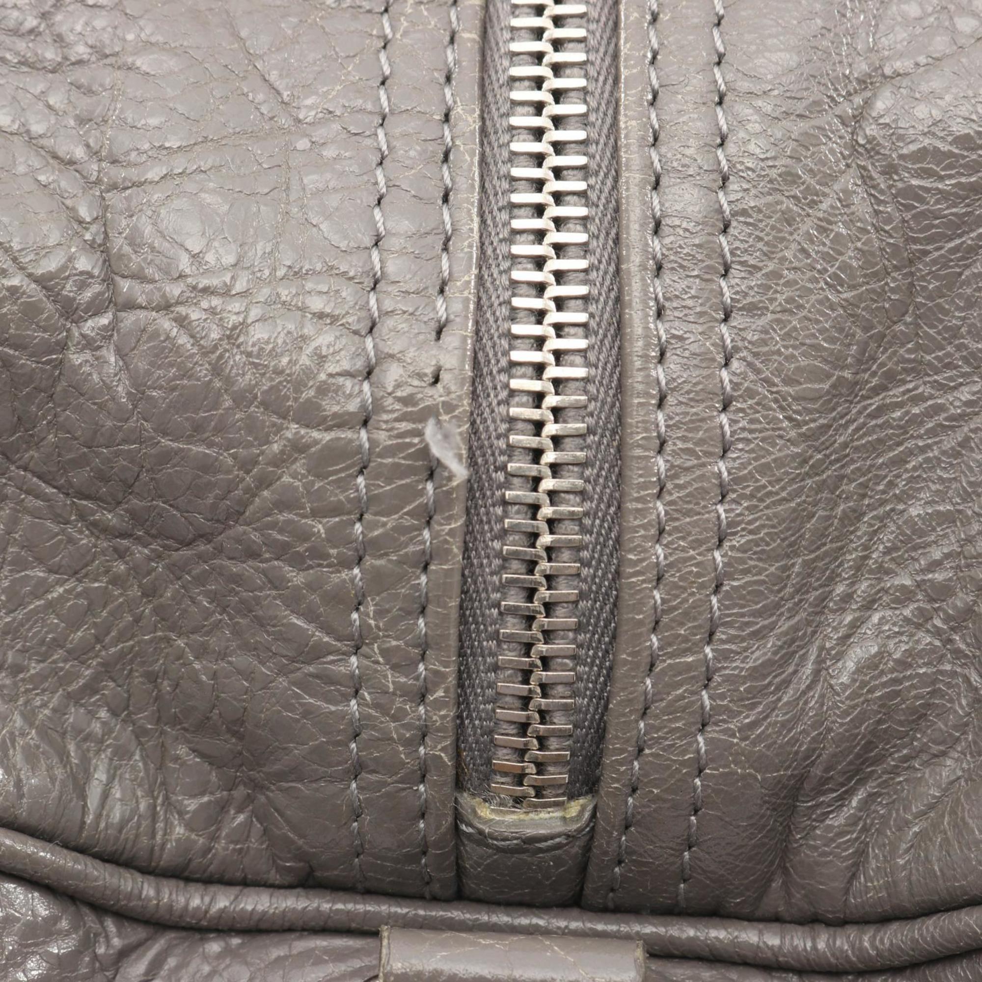 Balenciaga Gray Leather Boston Bag Handbag (Pre-Owned)