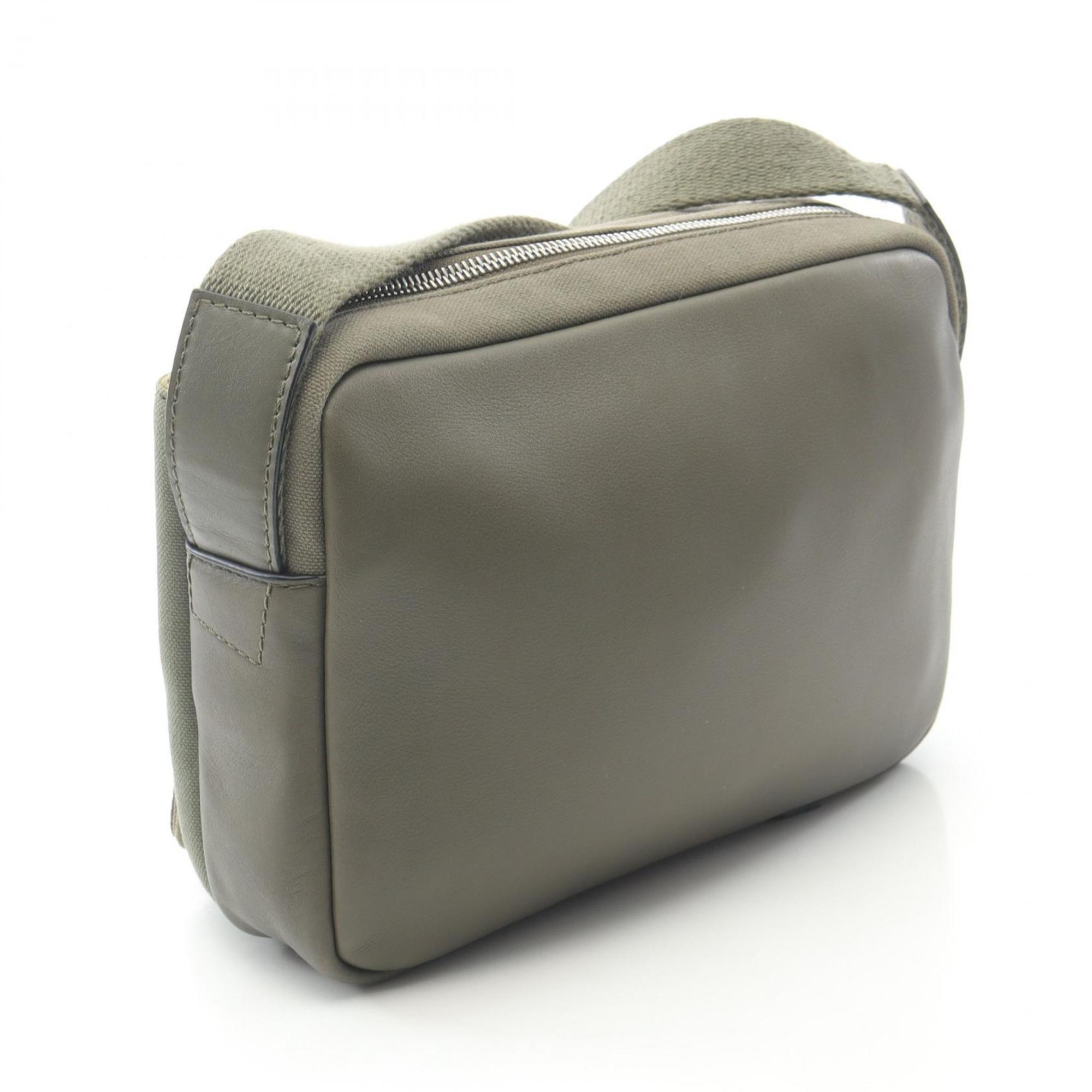 Loewe Khaki Canvas Leather Messenger Bag Shoulder Bag (Pre-Owned)