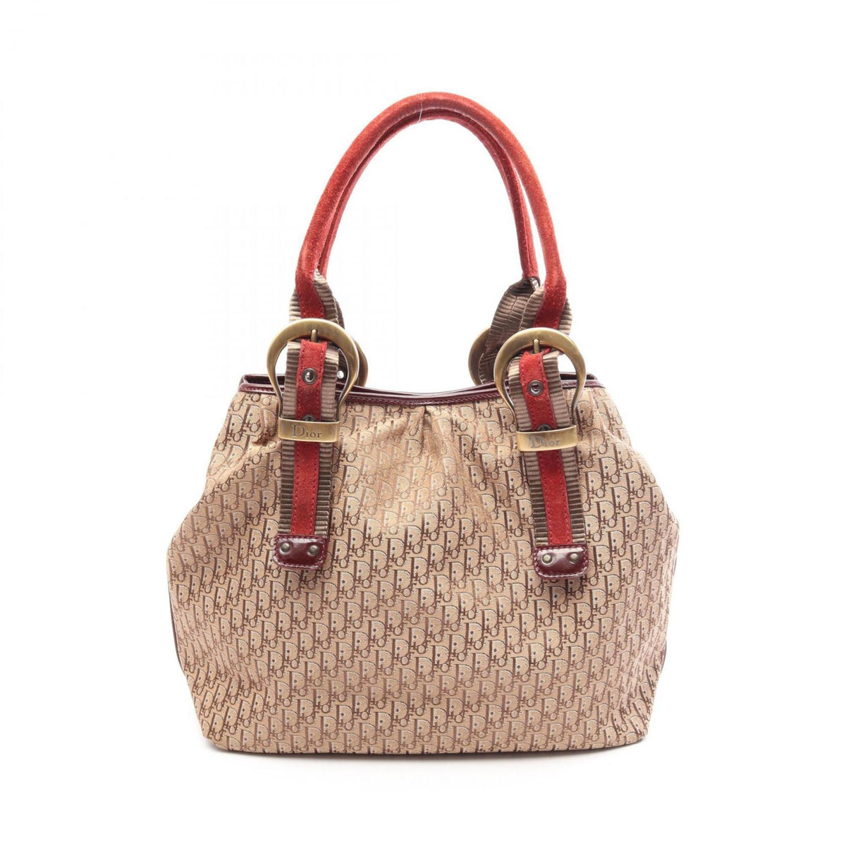 Christian Dior Beige Bordeaux Canvas Patent Leather Suede Handbag Tote Bag (Pre-Owned)
