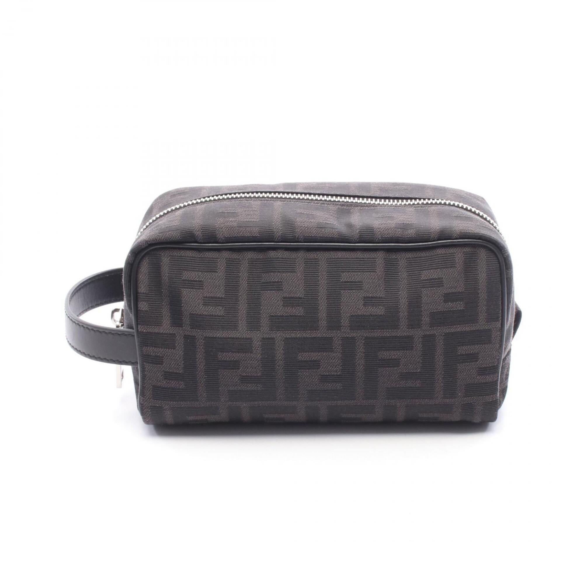 Fendi Black Gray Canvas Leather Handbag Pouch (Pre-Owned)
