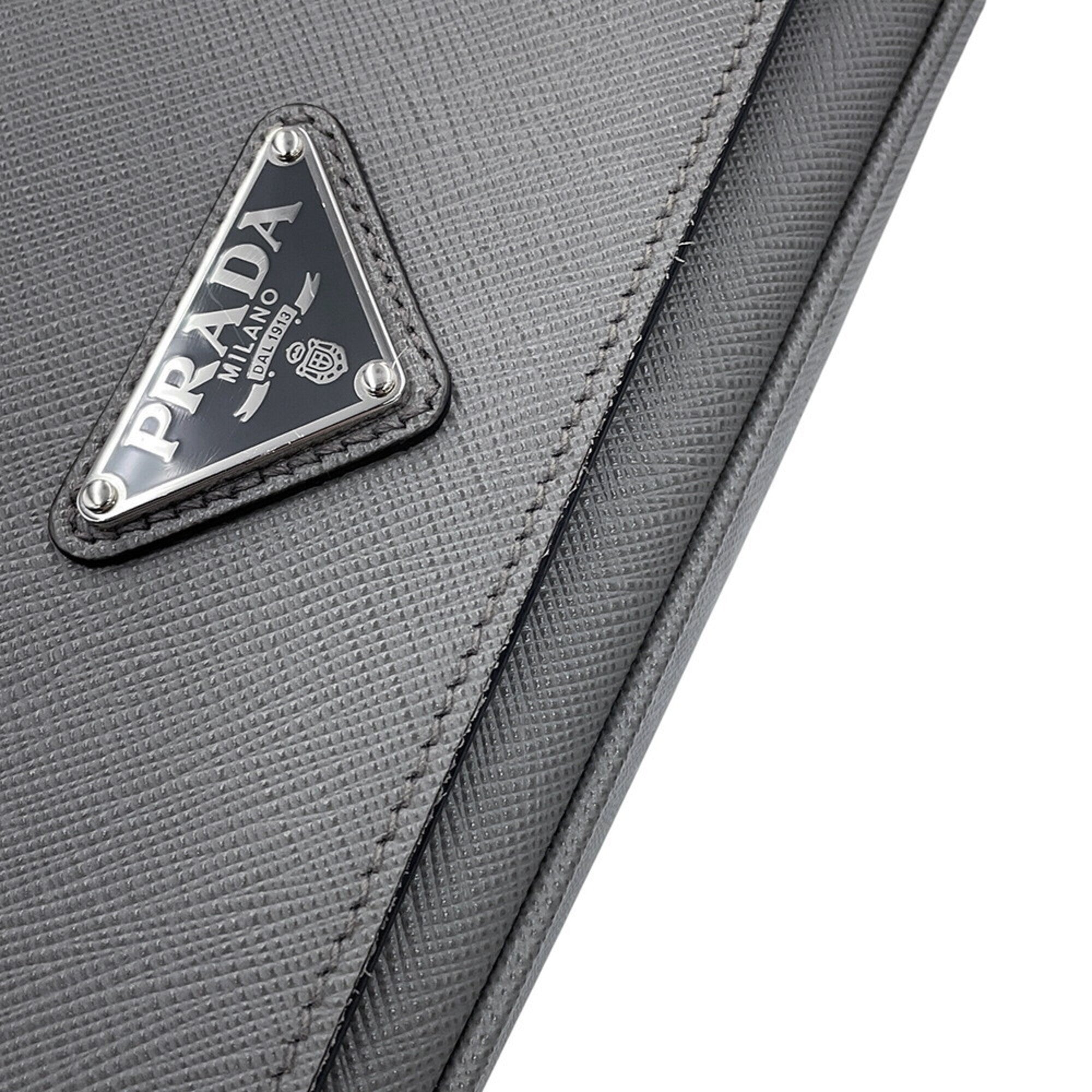 Prada Black Gray Saffiano Triangle Leather Shoulder Bag (Pre-Owned)