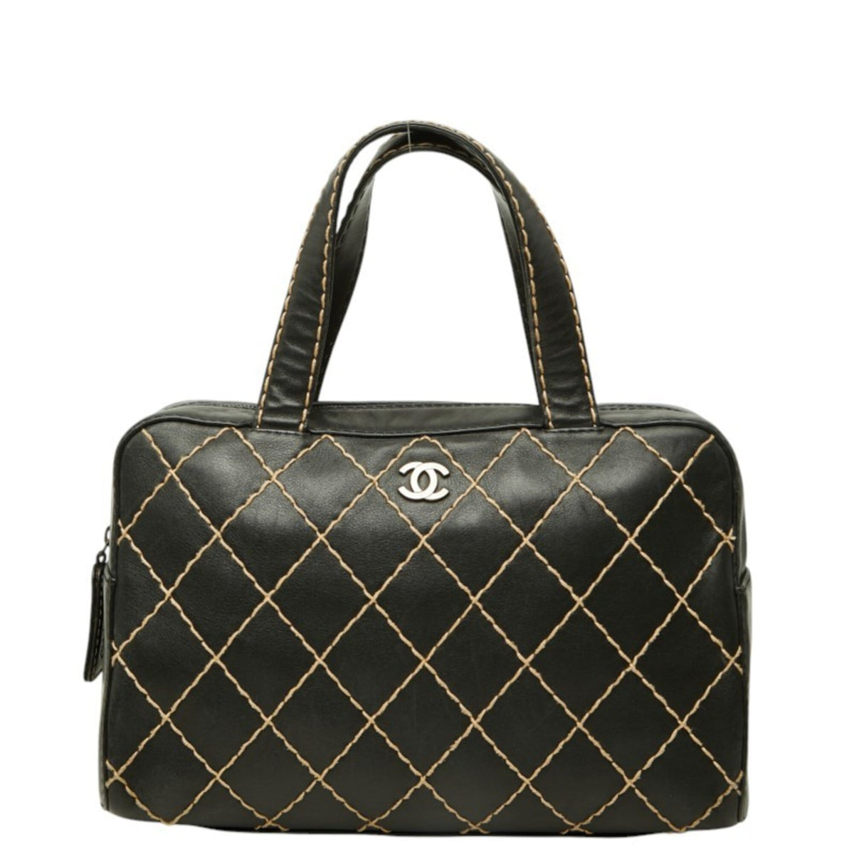 Chanel Black Leather Boston Bag Handbag (Pre-Owned)