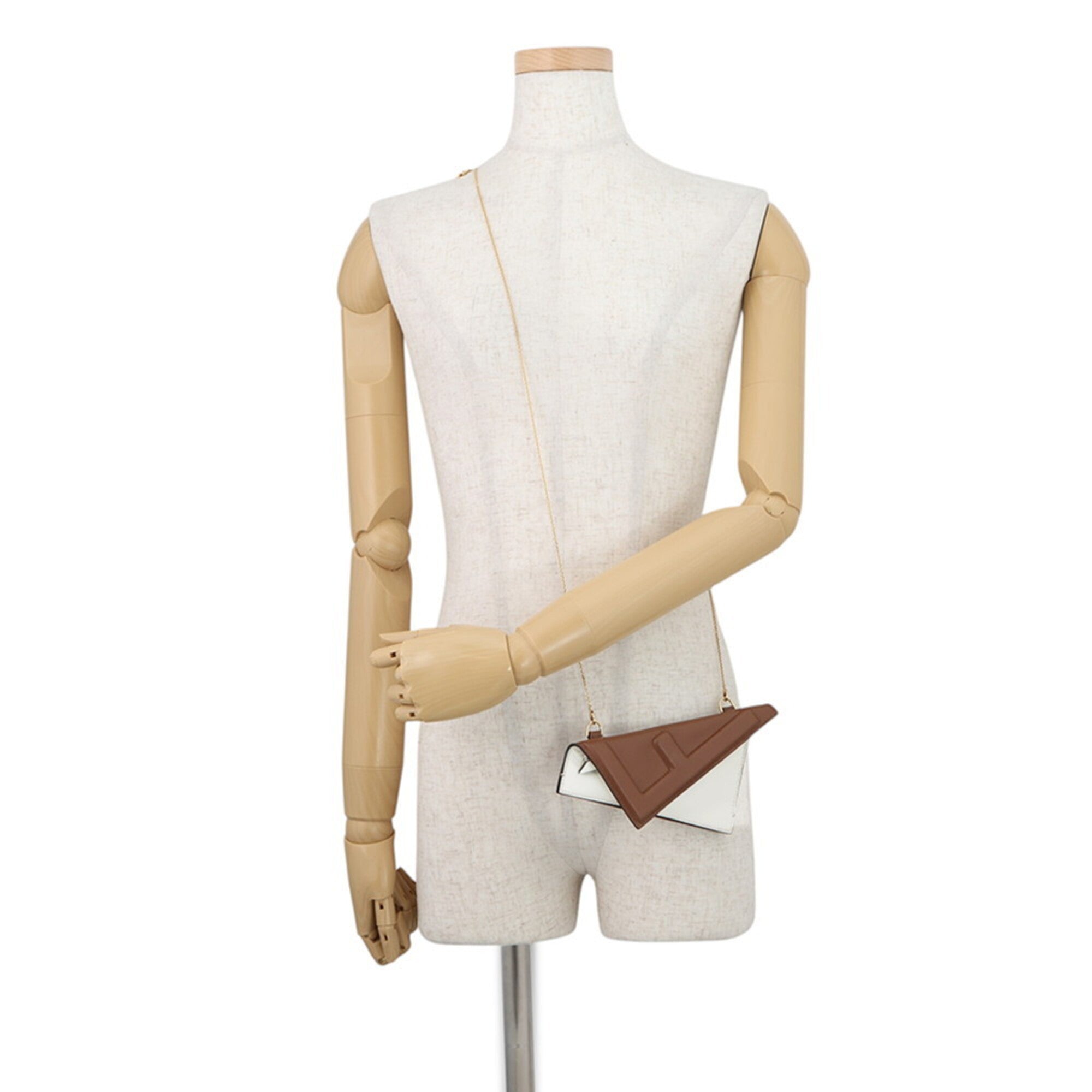 Fendi Brown Ivory Leather Handbag Pochette Pouch (Pre-Owned)