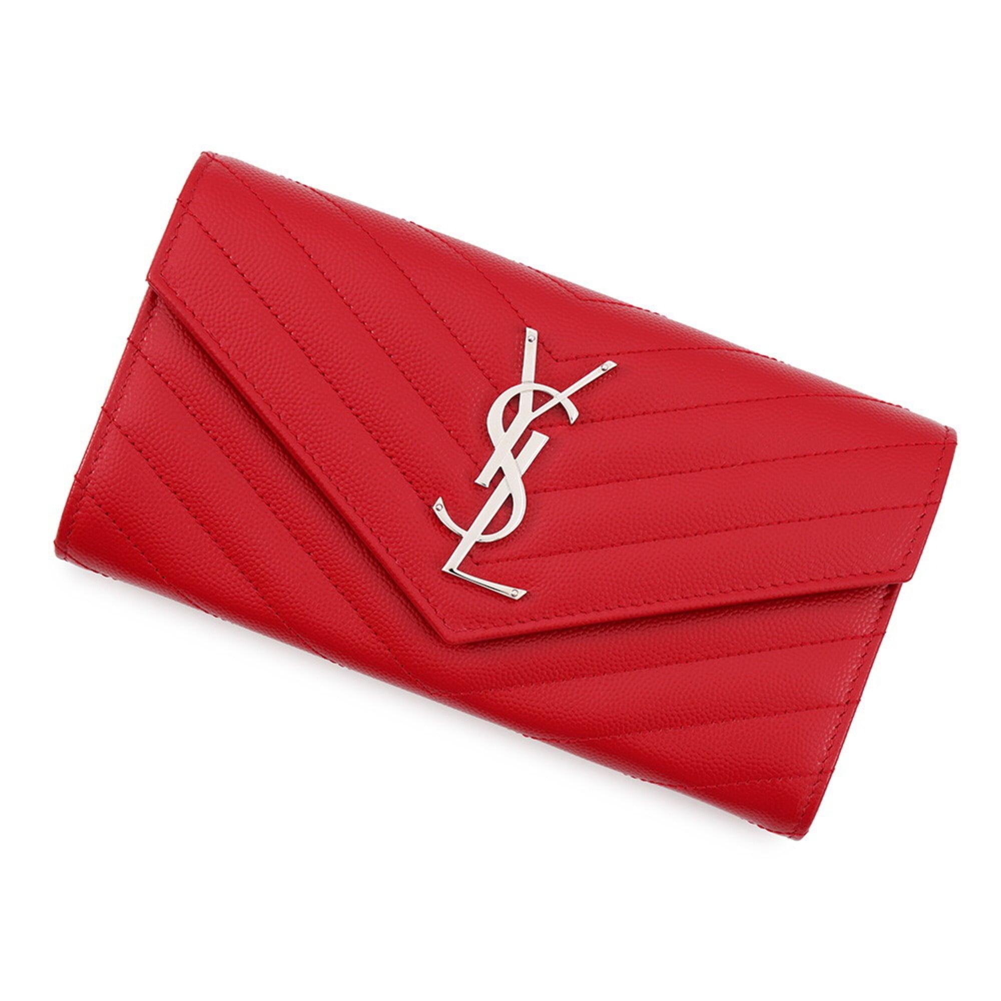 Yves Saint Laurent Red Color Leather Long Wallet (Bi-Fold) (Pre-Owned)
