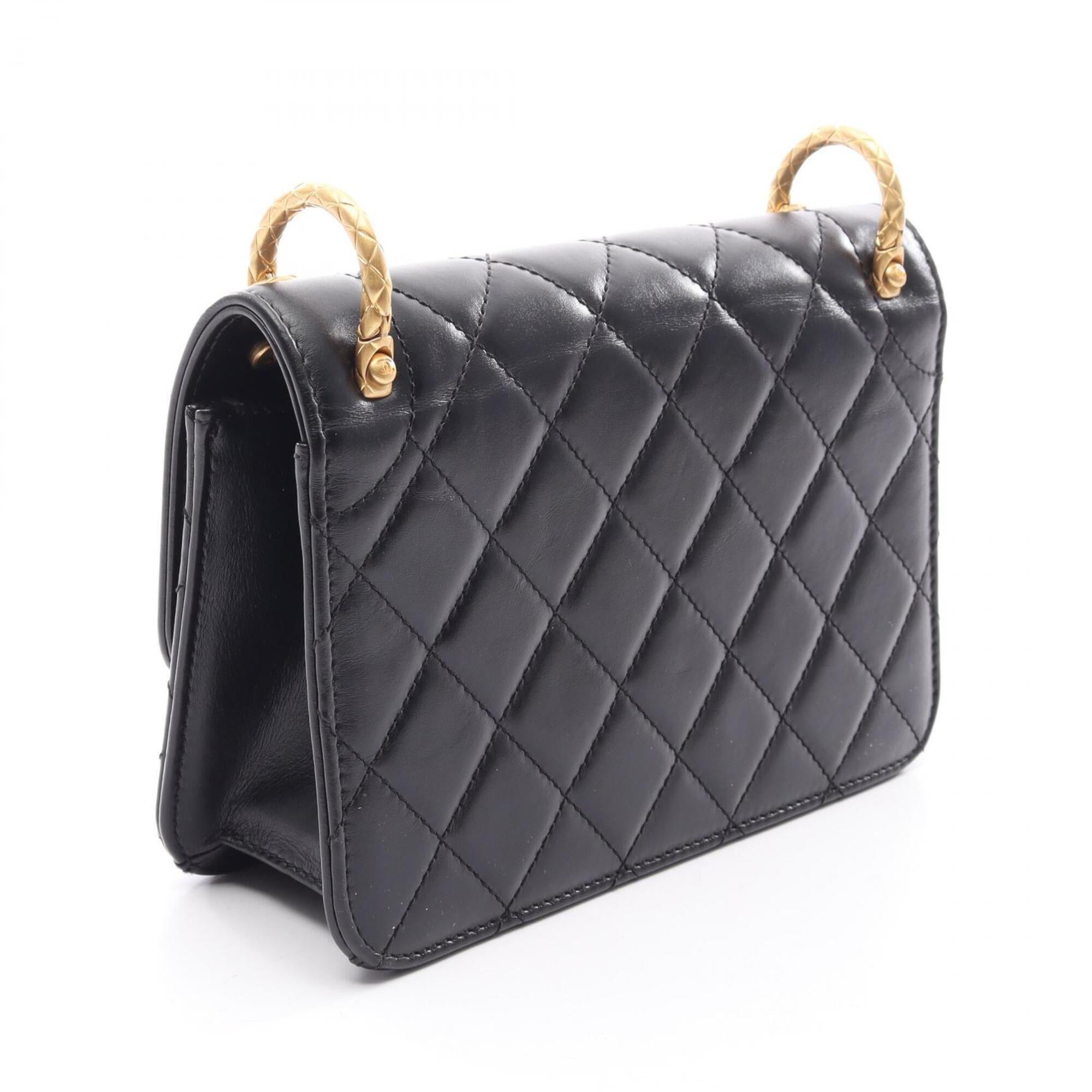 Chanel Black Leather Handbag Shoulder Bag (Pre-Owned)
