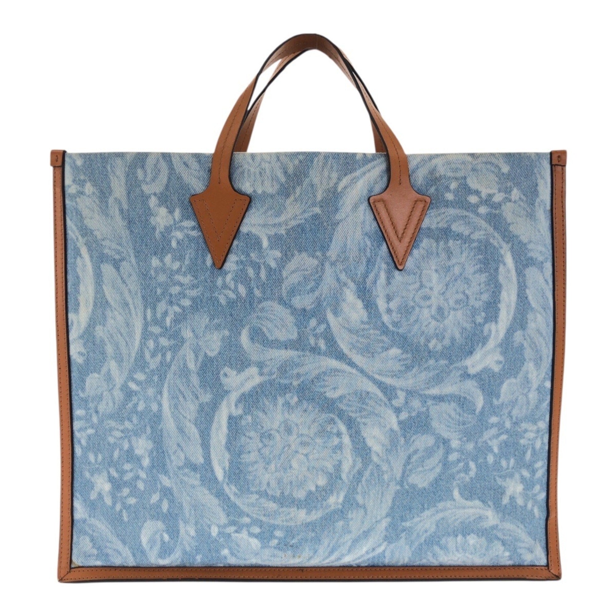 Versace Blue Brown Denim Handbag Tote Bag (Pre-Owned)