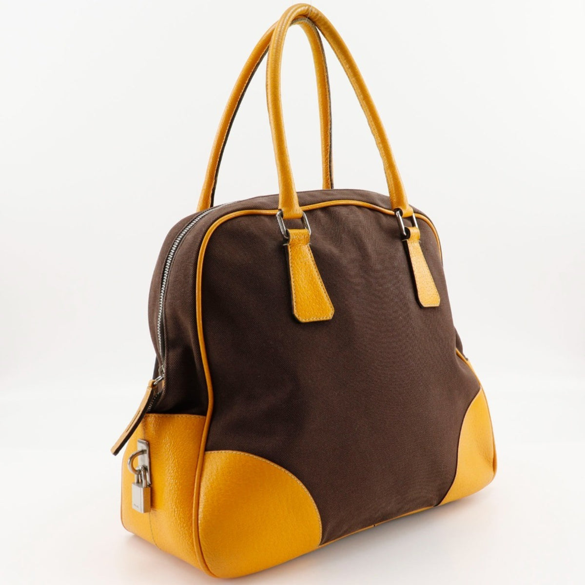 Prada Brown Canvas Boston Bag Tote Bag (Pre-Owned)