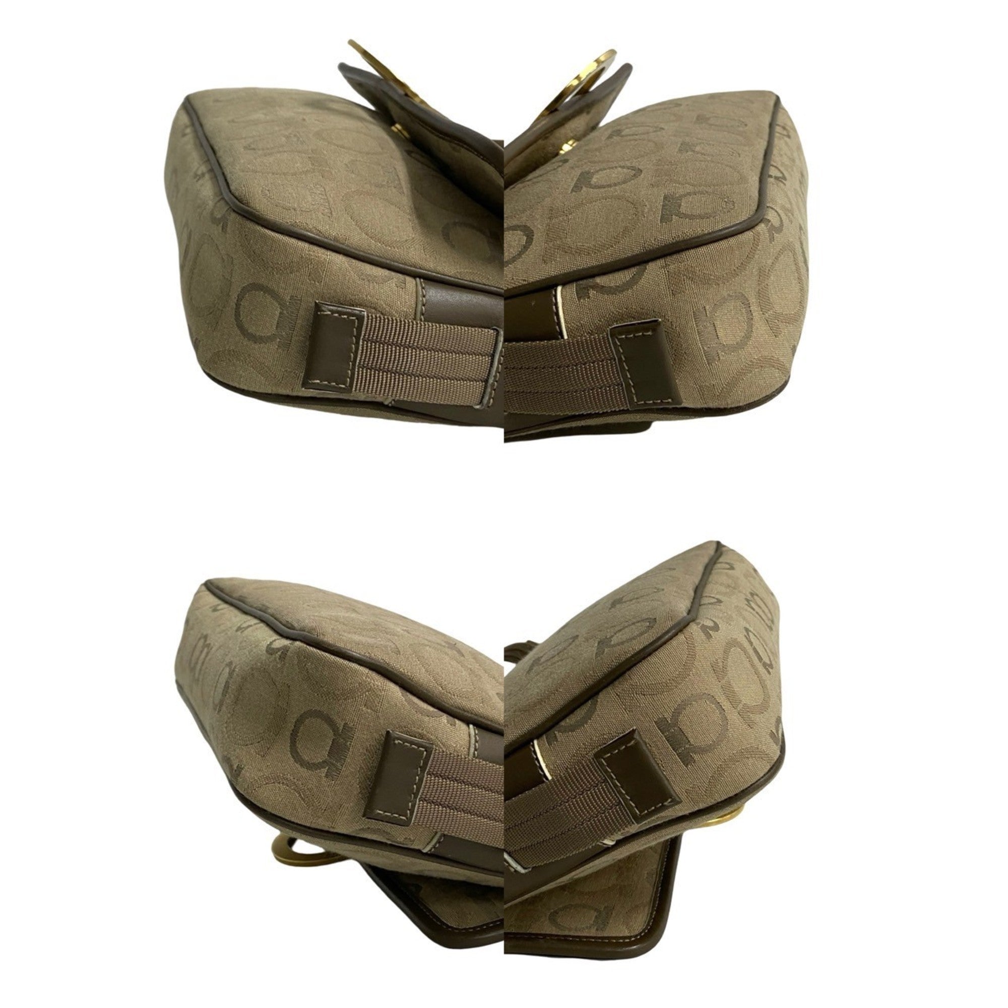 Salvatore Ferragamo Beige Brown Canvas Leather Shoulder Bag (Pre-Owned)