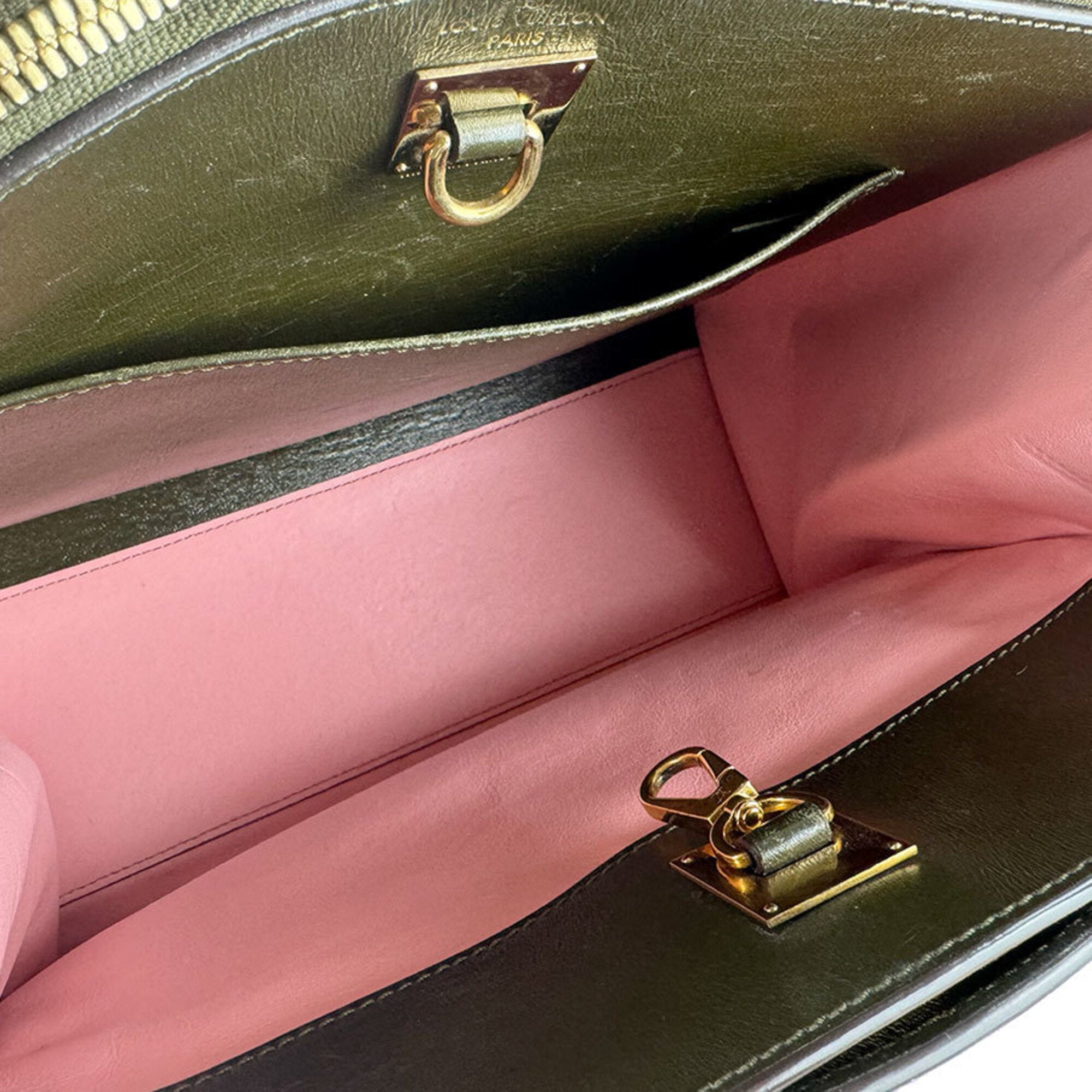 Louis Vuitton Khaki Pink White Leather Handbag Shoulder Bag (Pre-Owned)