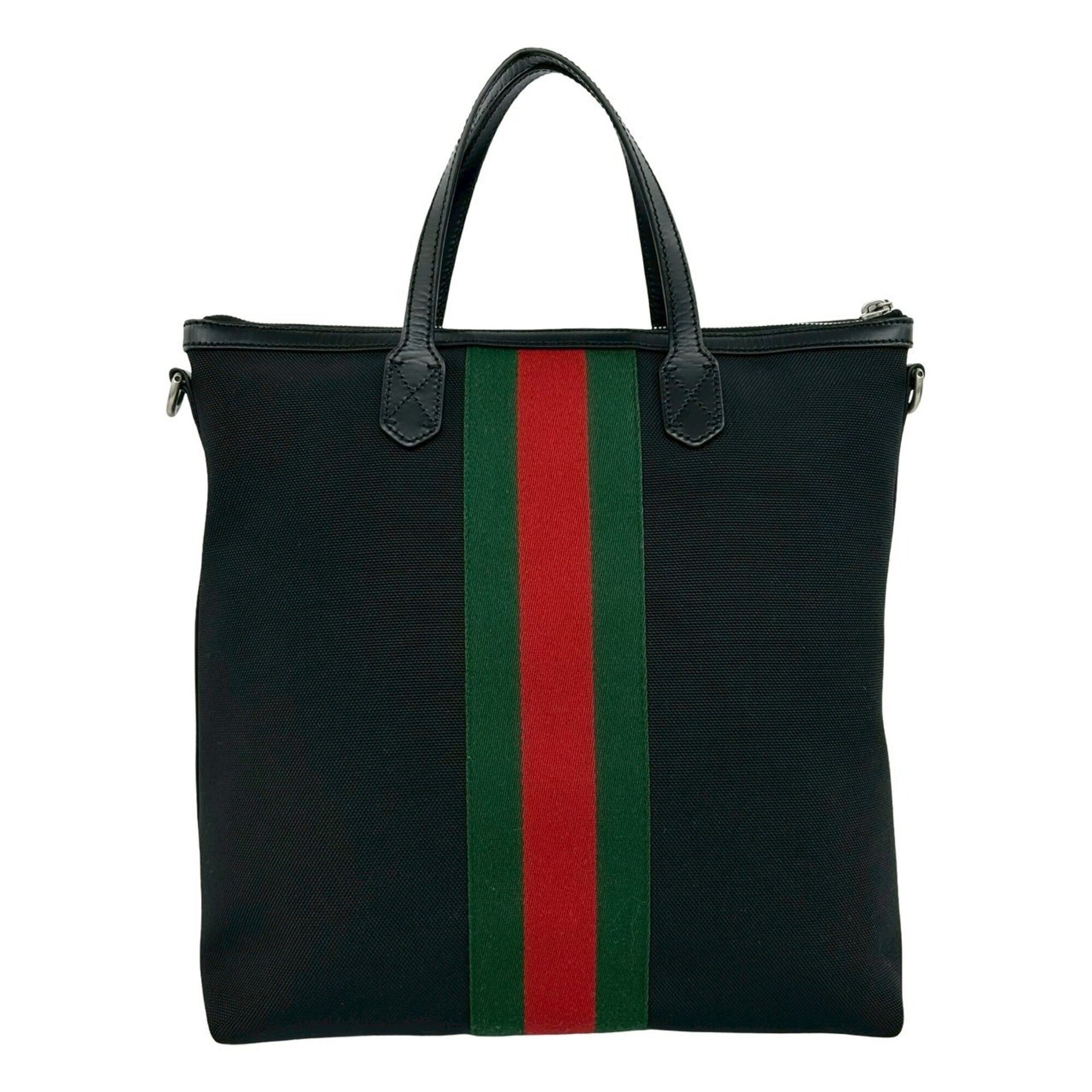 Gucci Black Green Red Color Canvas Leather Handbag Shoulder Bag (Pre-Owned)